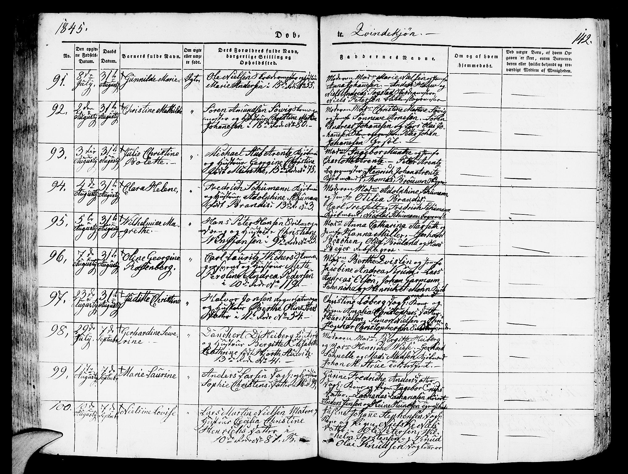 Domkirken sokneprestembete, SAB/A-74801/H/Hab/L0009: Parish register (copy) no. B 2, 1842-1849, p. 142