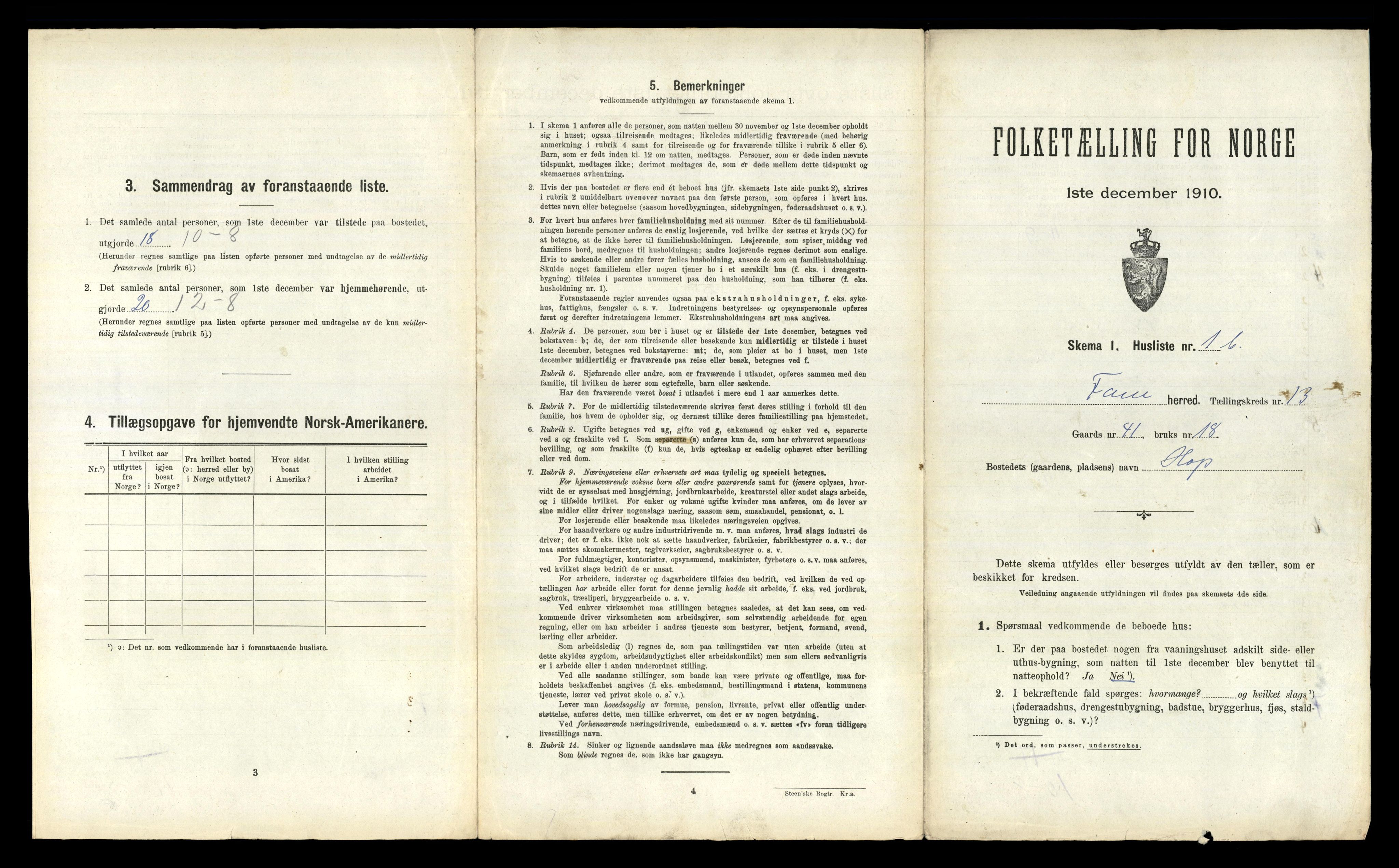 RA, 1910 census for Fana, 1910, p. 1657