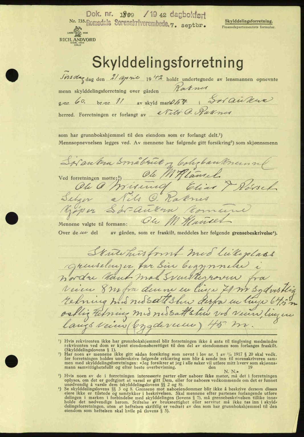 Romsdal sorenskriveri, AV/SAT-A-4149/1/2/2C: Mortgage book no. A12, 1942-1942, Diary no: : 1799/1942