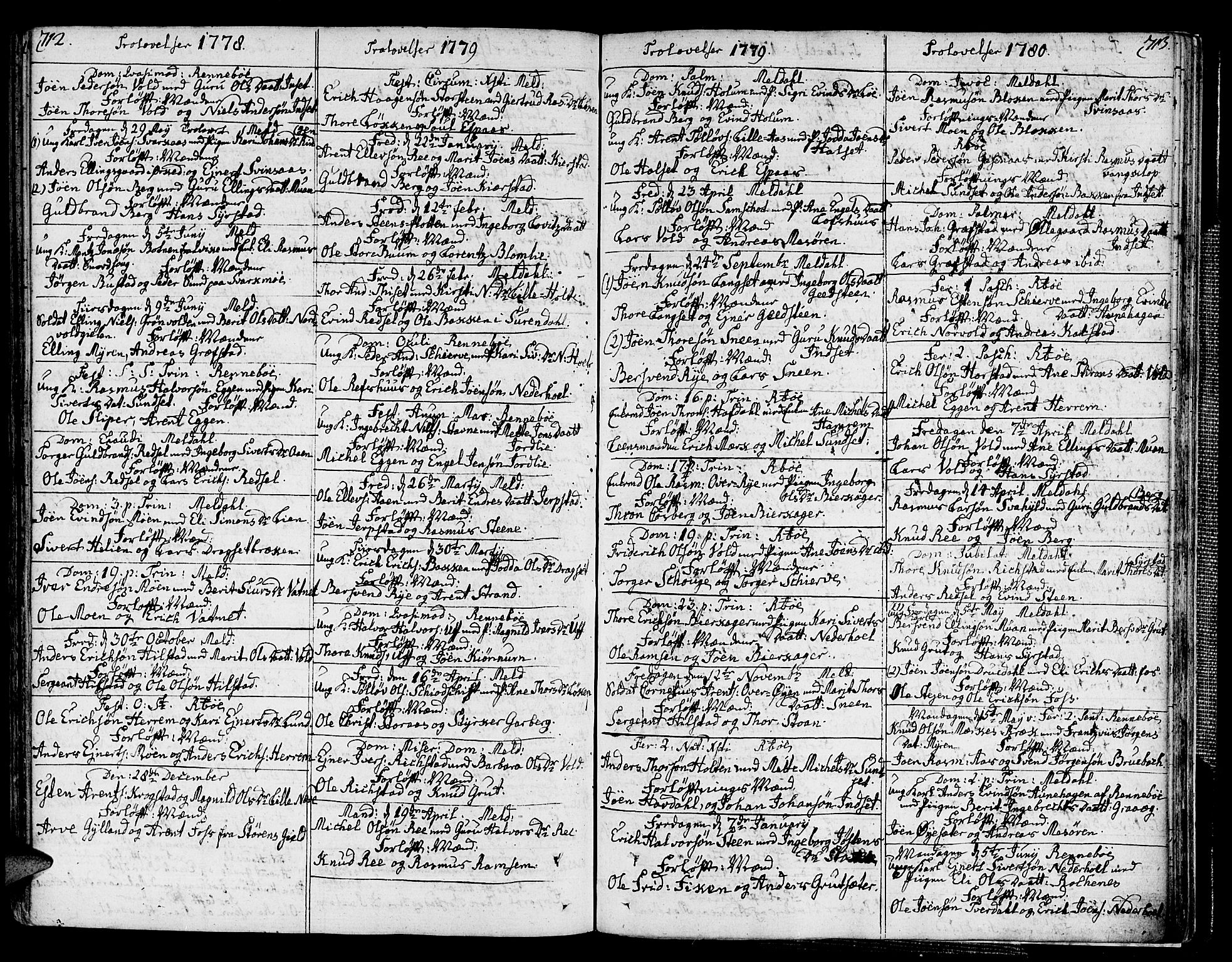 Ministerialprotokoller, klokkerbøker og fødselsregistre - Sør-Trøndelag, SAT/A-1456/672/L0852: Parish register (official) no. 672A05, 1776-1815, p. 712-713