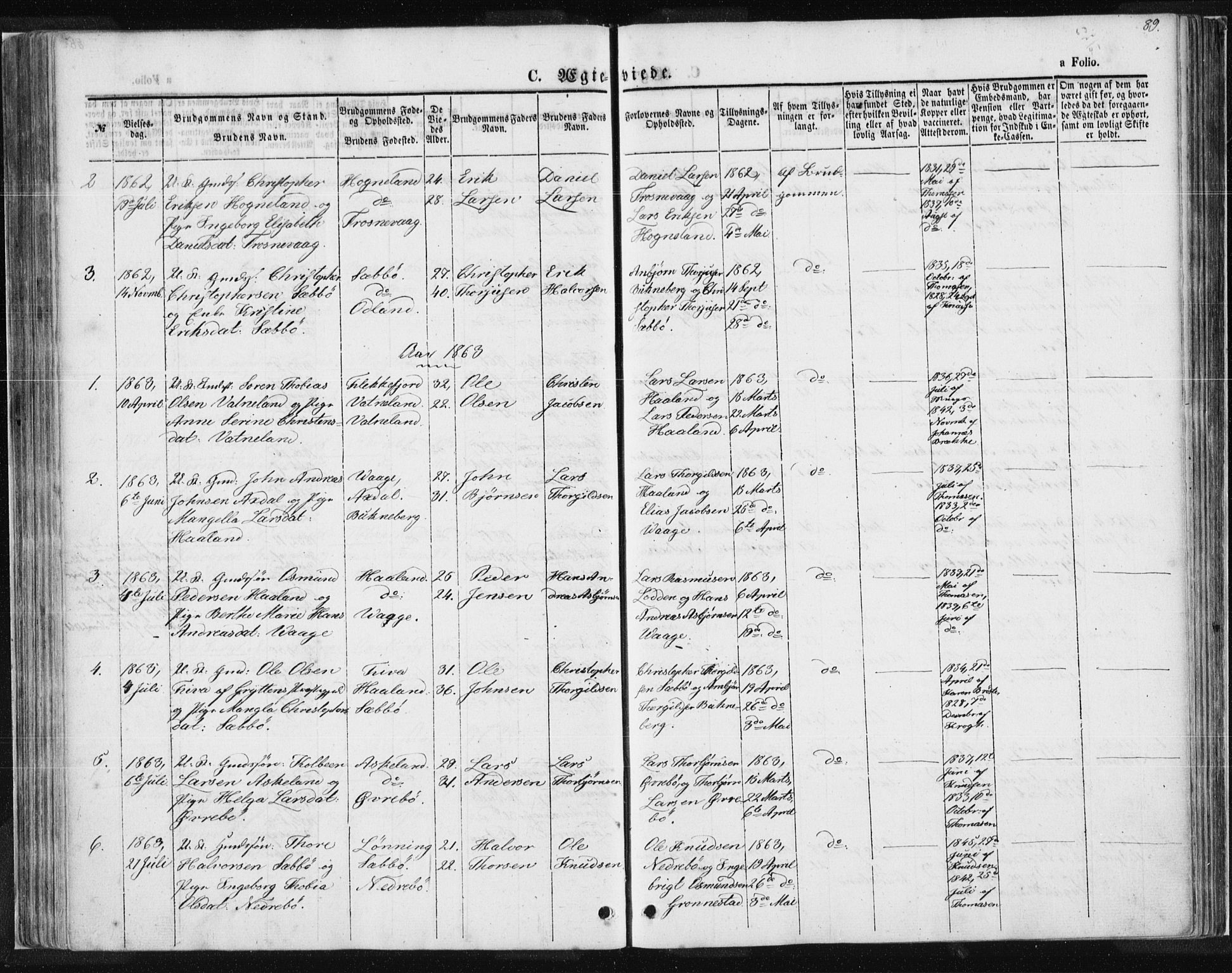 Tysvær sokneprestkontor, AV/SAST-A -101864/H/Ha/Haa/L0004: Parish register (official) no. A 4, 1857-1878, p. 89