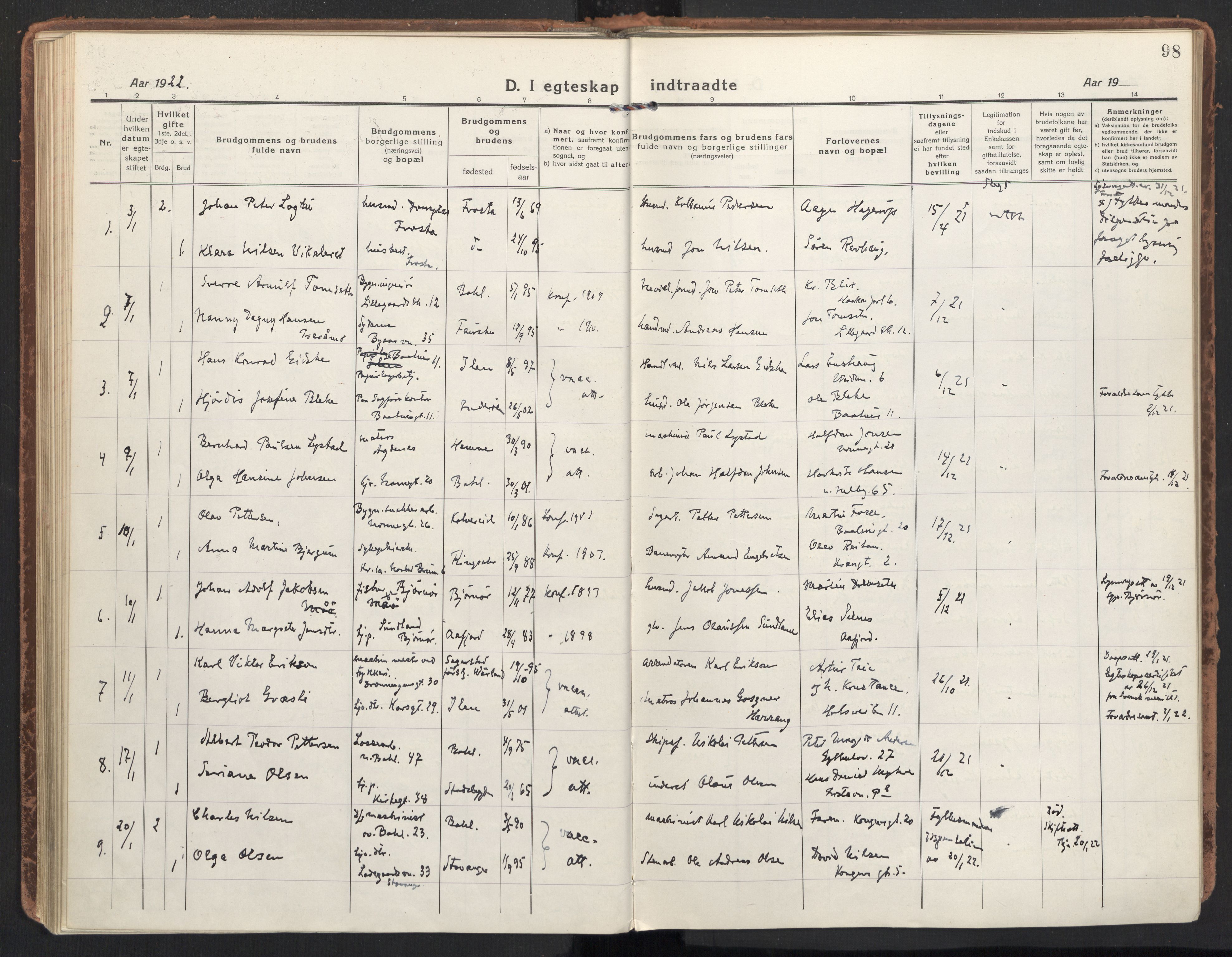 Ministerialprotokoller, klokkerbøker og fødselsregistre - Sør-Trøndelag, SAT/A-1456/604/L0206: Parish register (official) no. 604A26, 1917-1931, p. 98