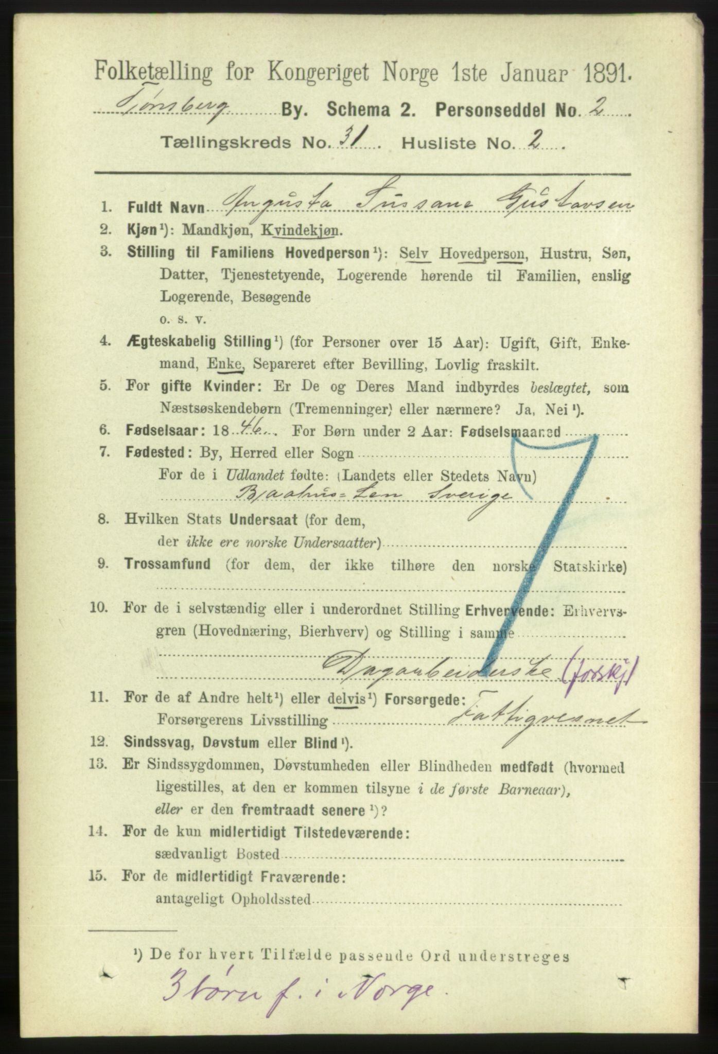 RA, 1891 census for 0705 Tønsberg, 1891, p. 7387