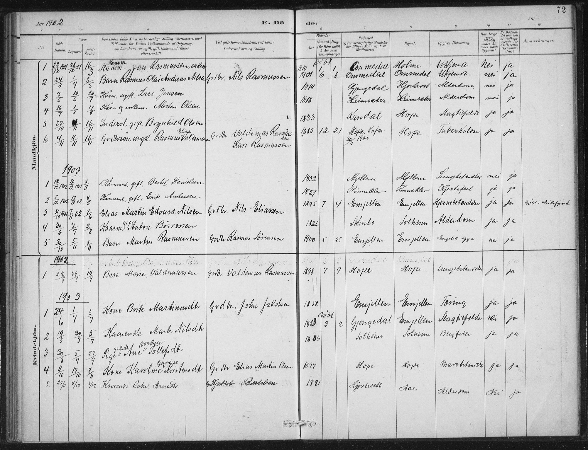 Gloppen sokneprestembete, SAB/A-80101/H/Haa/Haae/L0001: Parish register (official) no. E  1, 1885-1904, p. 72
