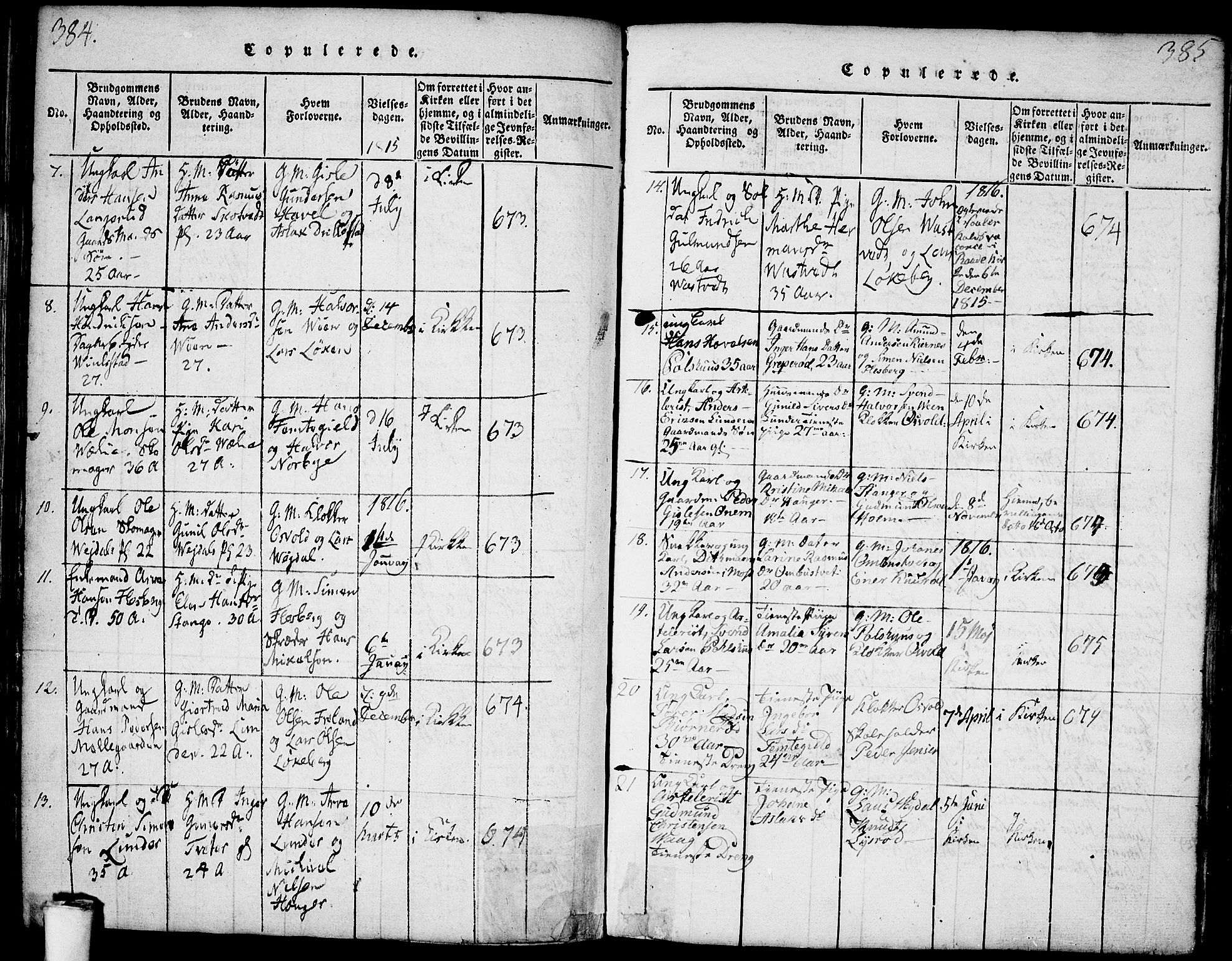 Våler prestekontor Kirkebøker, SAO/A-11083/F/Fa/L0005: Parish register (official) no. I 5, 1815-1839, p. 384-385