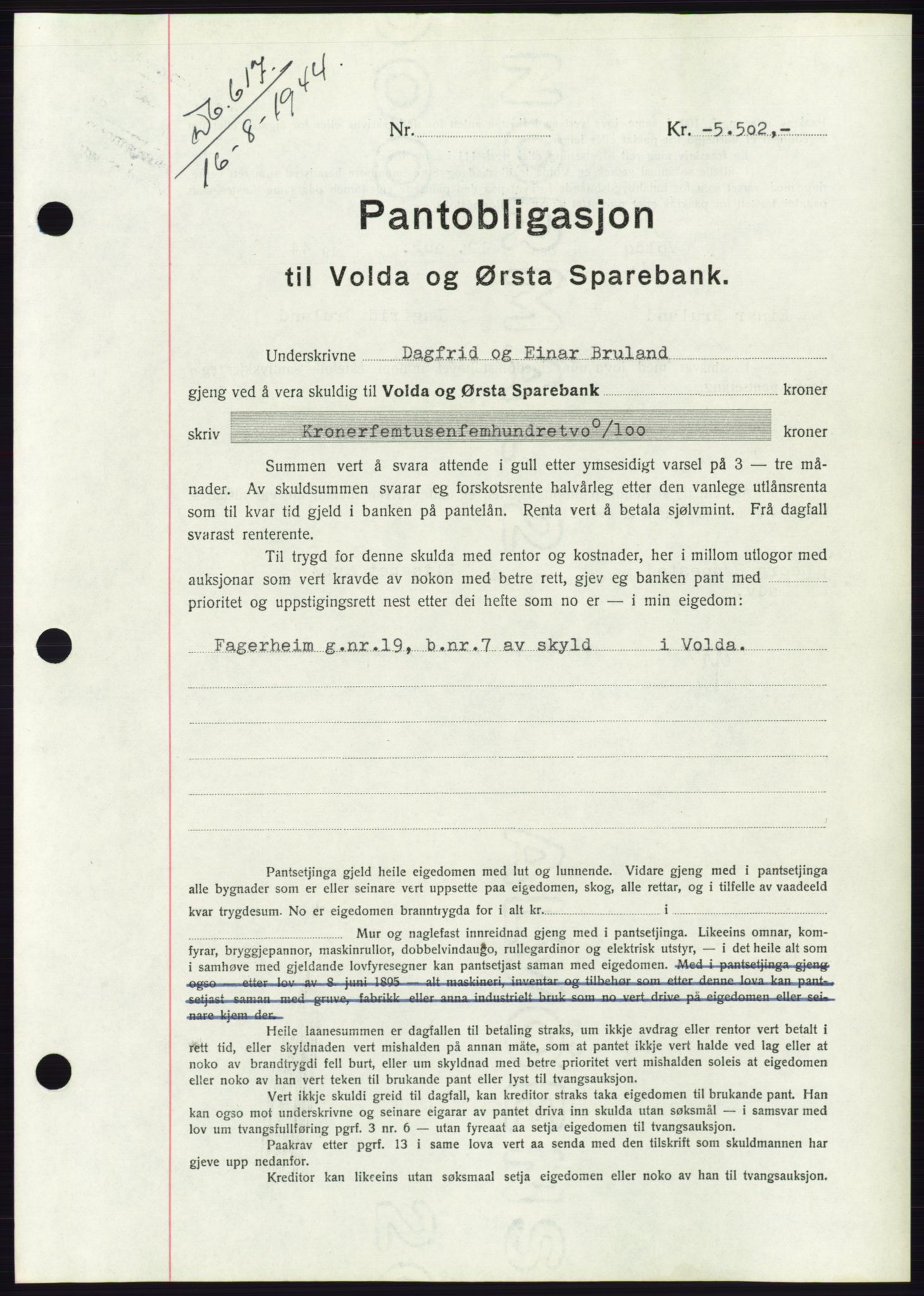 Søre Sunnmøre sorenskriveri, AV/SAT-A-4122/1/2/2C/L0114: Mortgage book no. 1-2B, 1943-1947, Diary no: : 617/1944