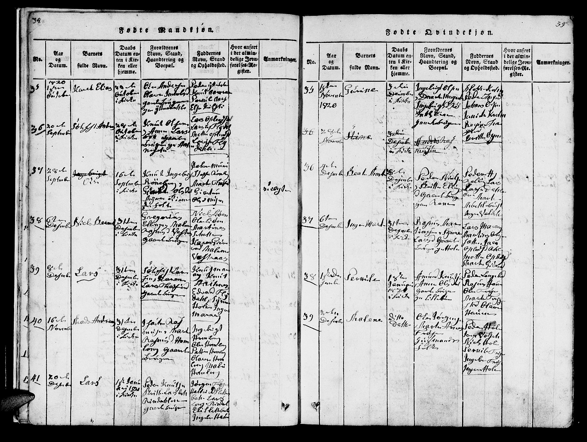 Ministerialprotokoller, klokkerbøker og fødselsregistre - Møre og Romsdal, SAT/A-1454/519/L0246: Parish register (official) no. 519A05, 1817-1834, p. 34-35