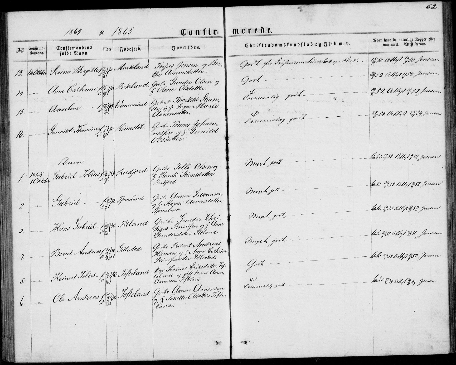 Lyngdal sokneprestkontor, SAK/1111-0029/F/Fa/Fab/L0002: Parish register (official) no. A 2, 1861-1878, p. 62