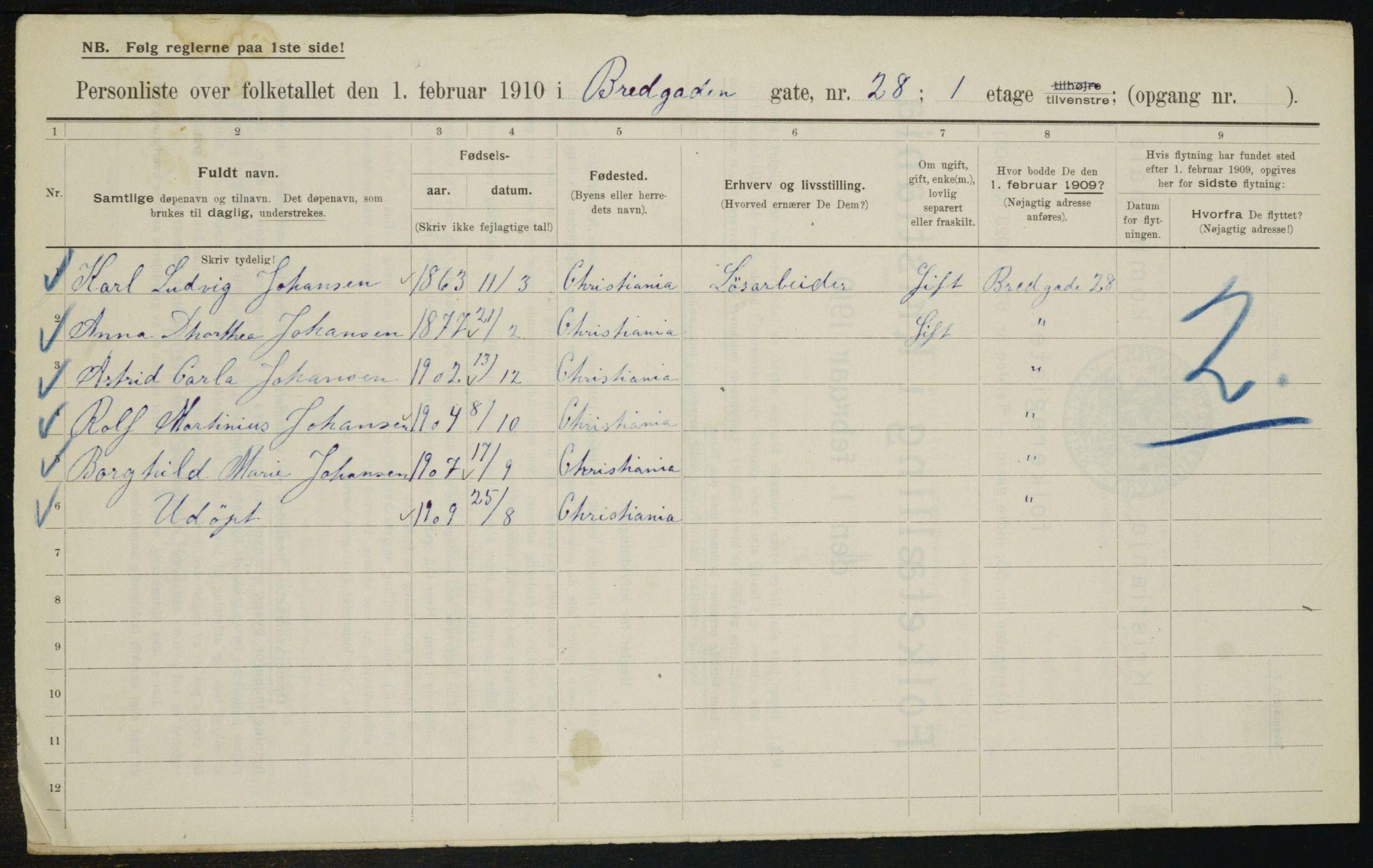 OBA, Municipal Census 1910 for Kristiania, 1910, p. 8340