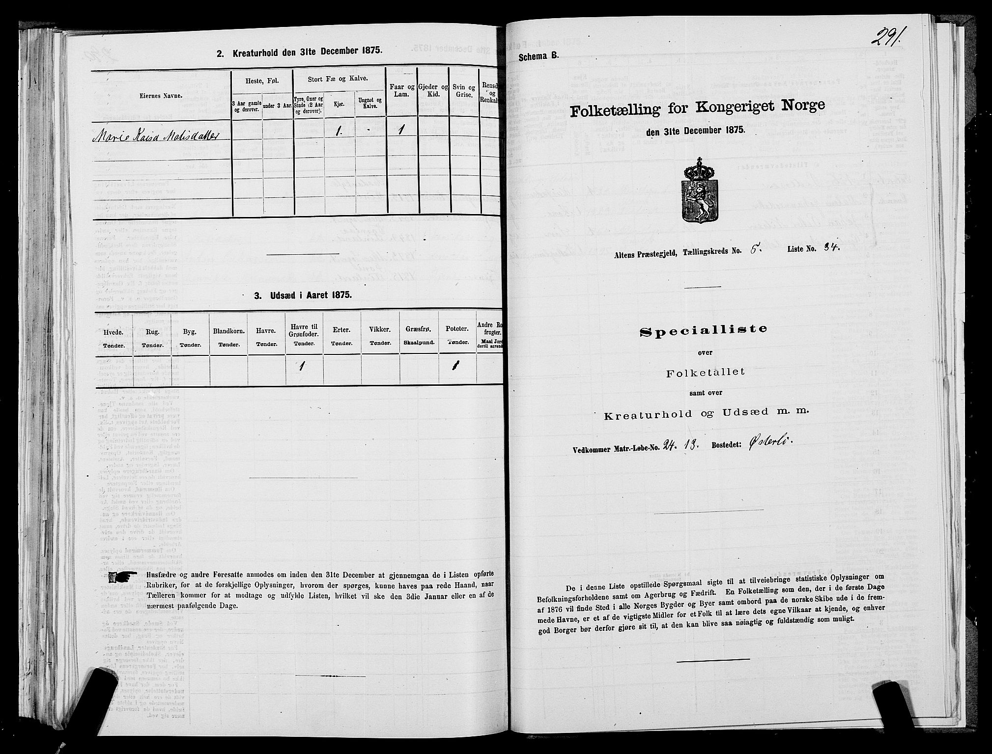 SATØ, 1875 census for 2012P Alta, 1875, p. 2291