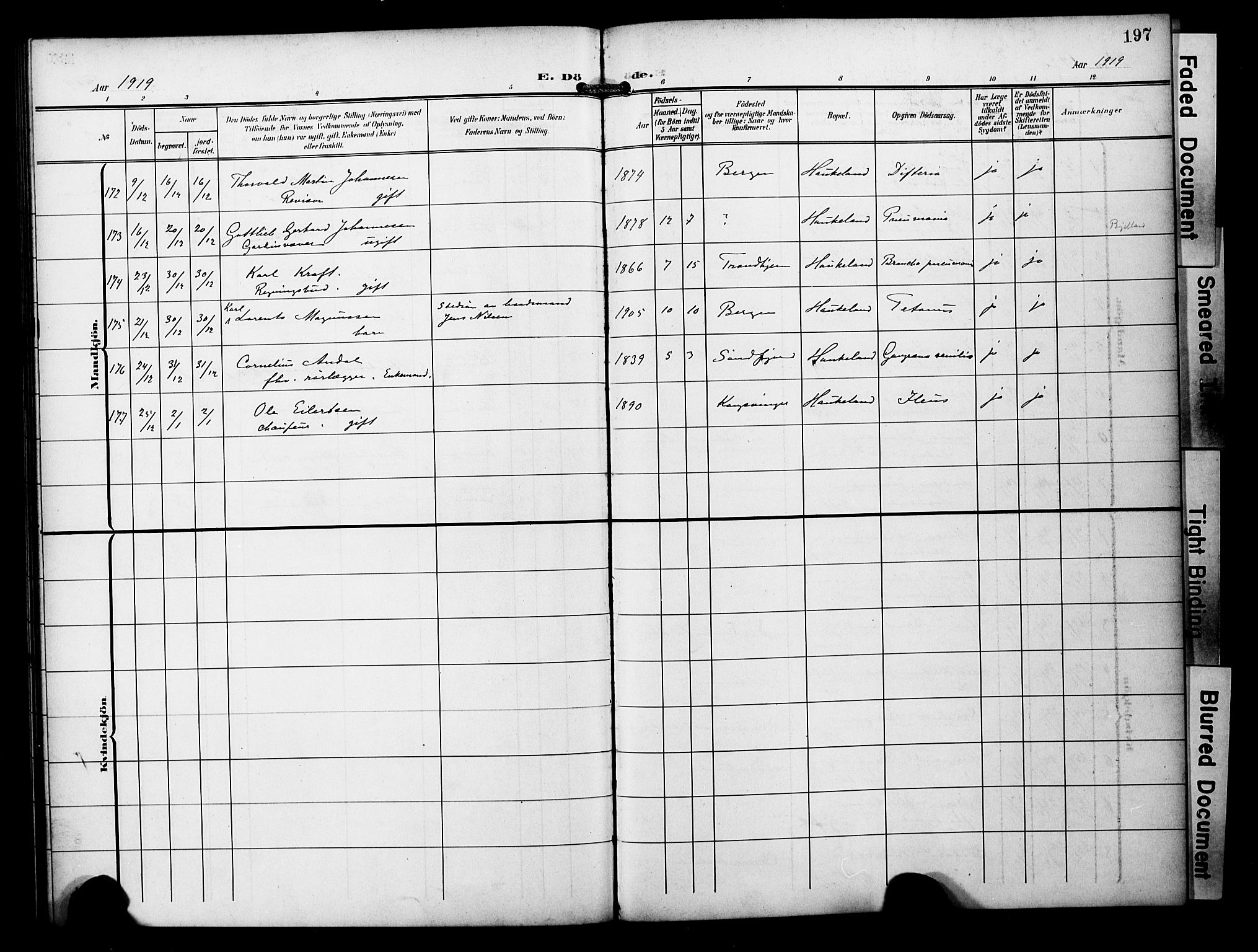 Bergen kommunale pleiehjem - stiftelsespresten, AV/SAB-A-100281: Parish register (official) no. A 6, 1908-1920, p. 197