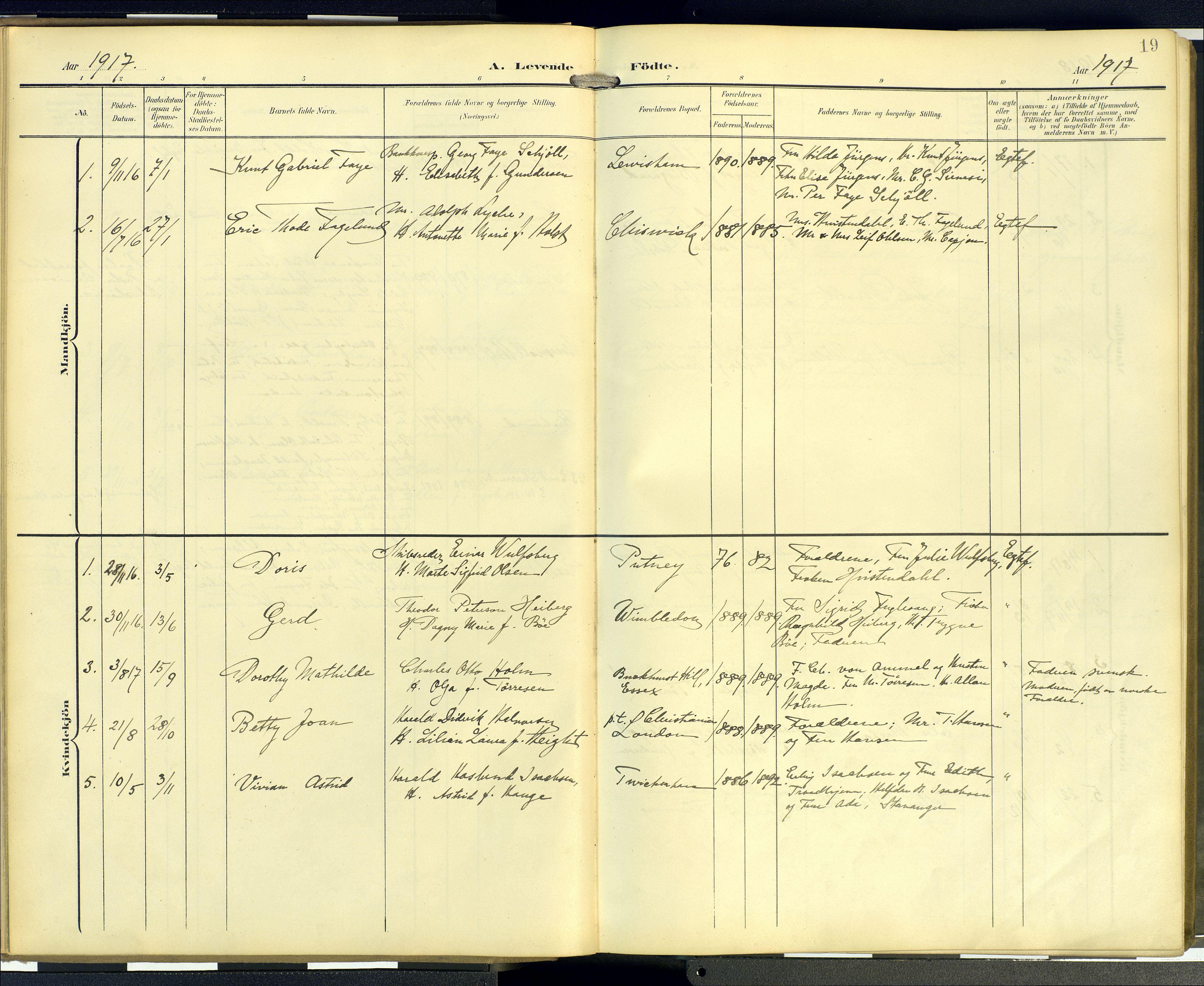  Den norske sjømannsmisjon i utlandet/London m/bistasjoner, SAB/SAB/PA-0103/H/Ha/L0003: Parish register (official) no. A 3, 1903-1934, p. 18b-19a