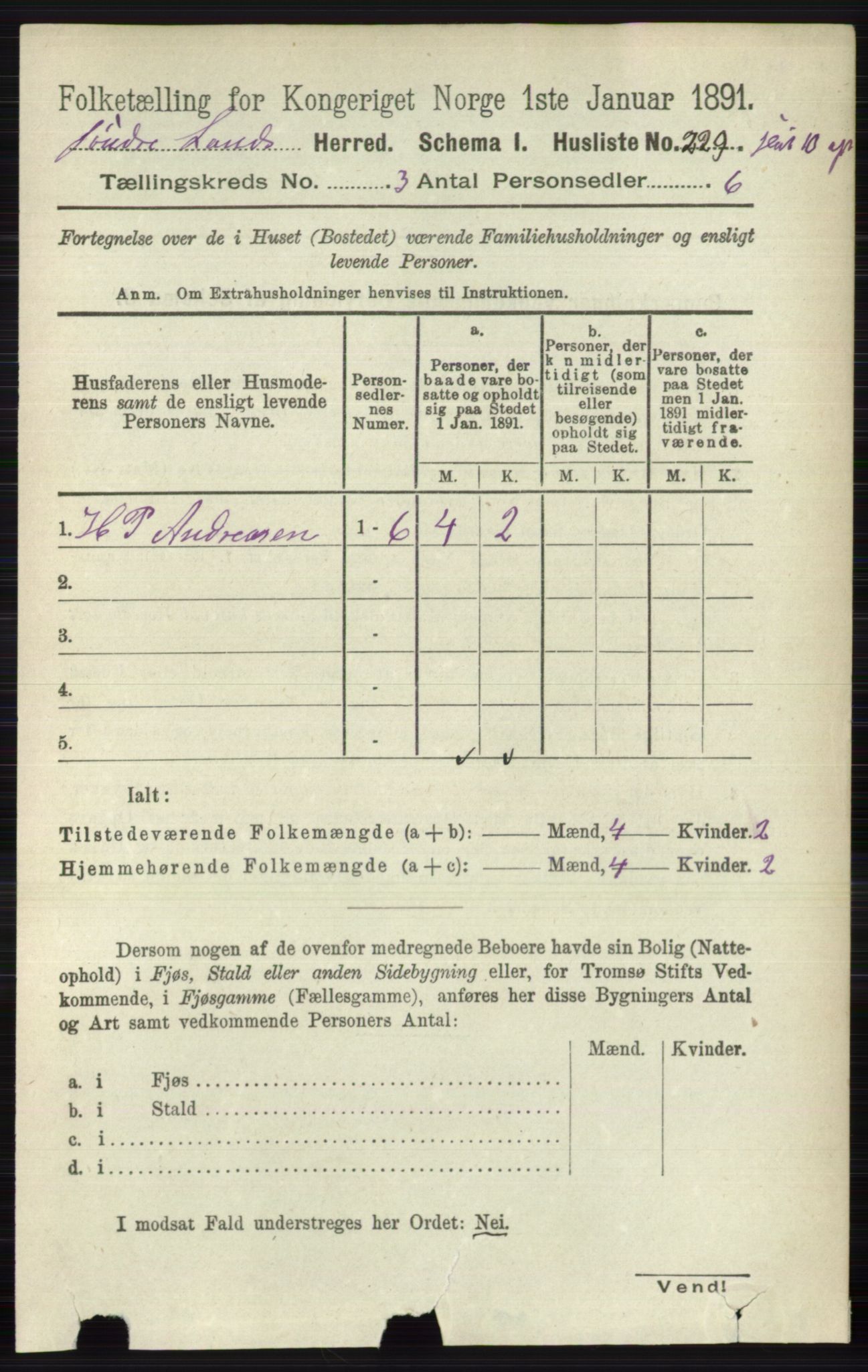 RA, 1891 census for 0536 Søndre Land, 1891, p. 2496