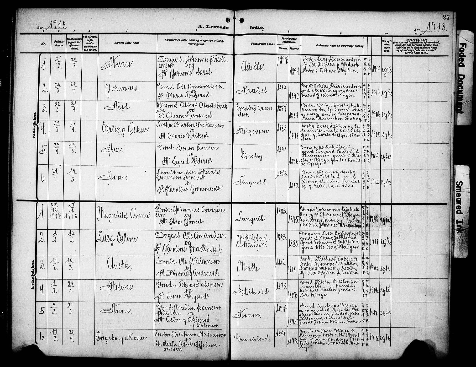 Øyer prestekontor, AV/SAH-PREST-084/H/Ha/Hab/L0007: Parish register (copy) no. 7, 1913-1928, p. 25