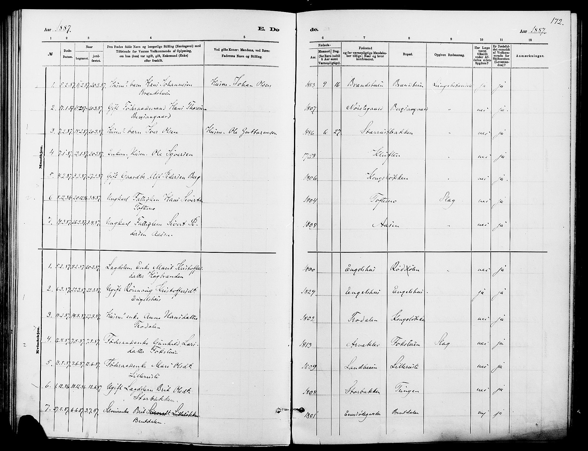 Dovre prestekontor, SAH/PREST-066/H/Ha/Haa/L0002: Parish register (official) no. 2, 1879-1890, p. 172