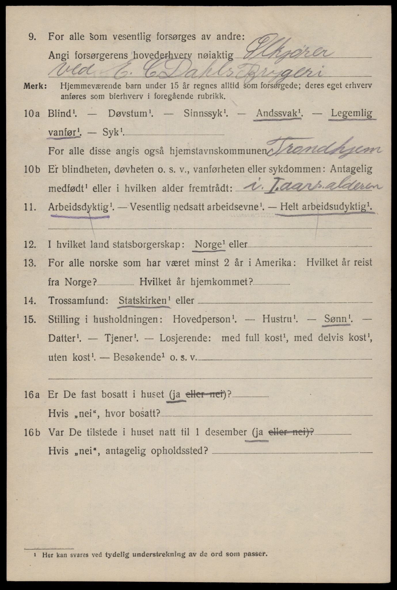 SAT, 1920 census for Trondheim, 1920, p. 72161