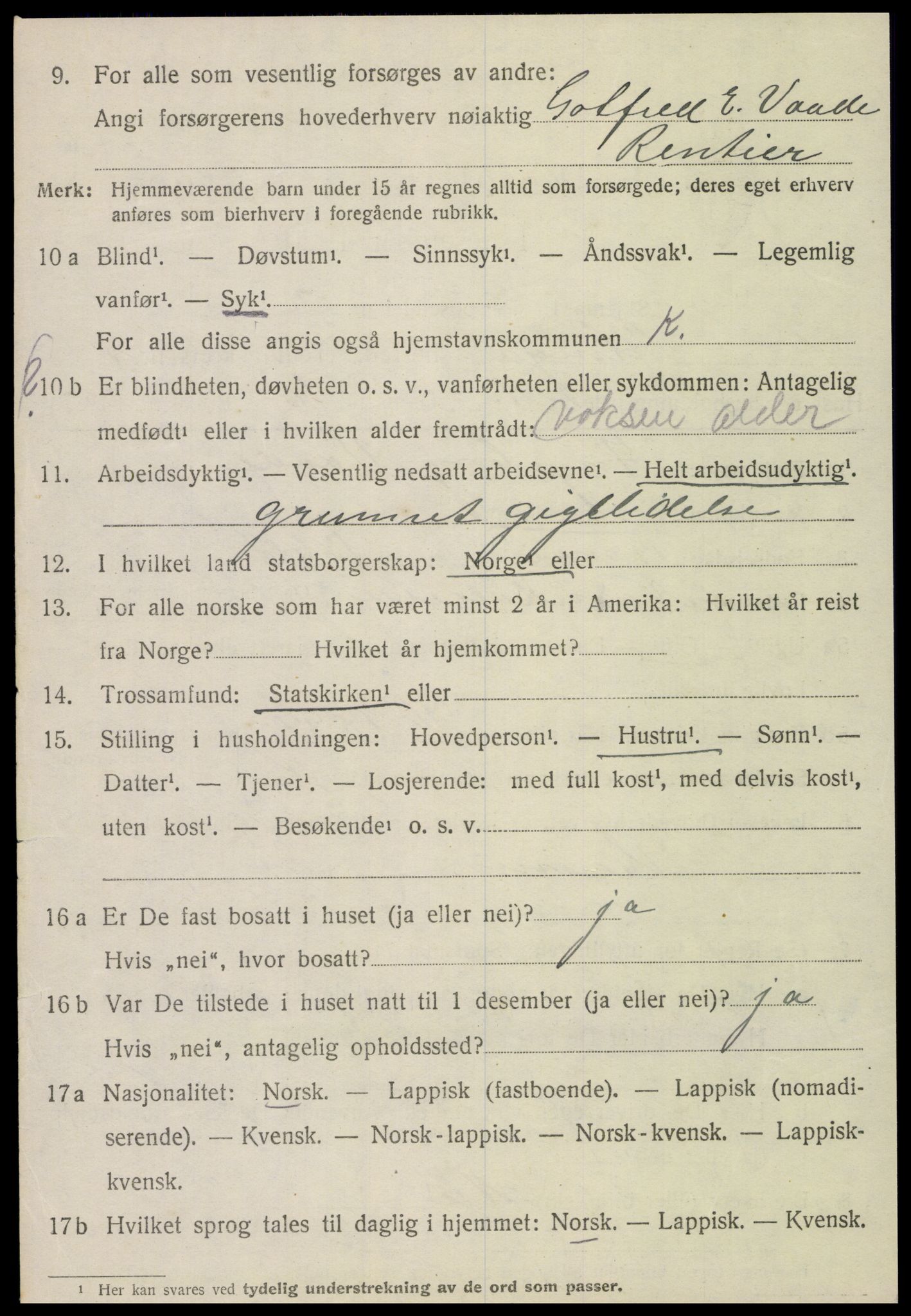 SAT, 1920 census for Klinga, 1920, p. 2864