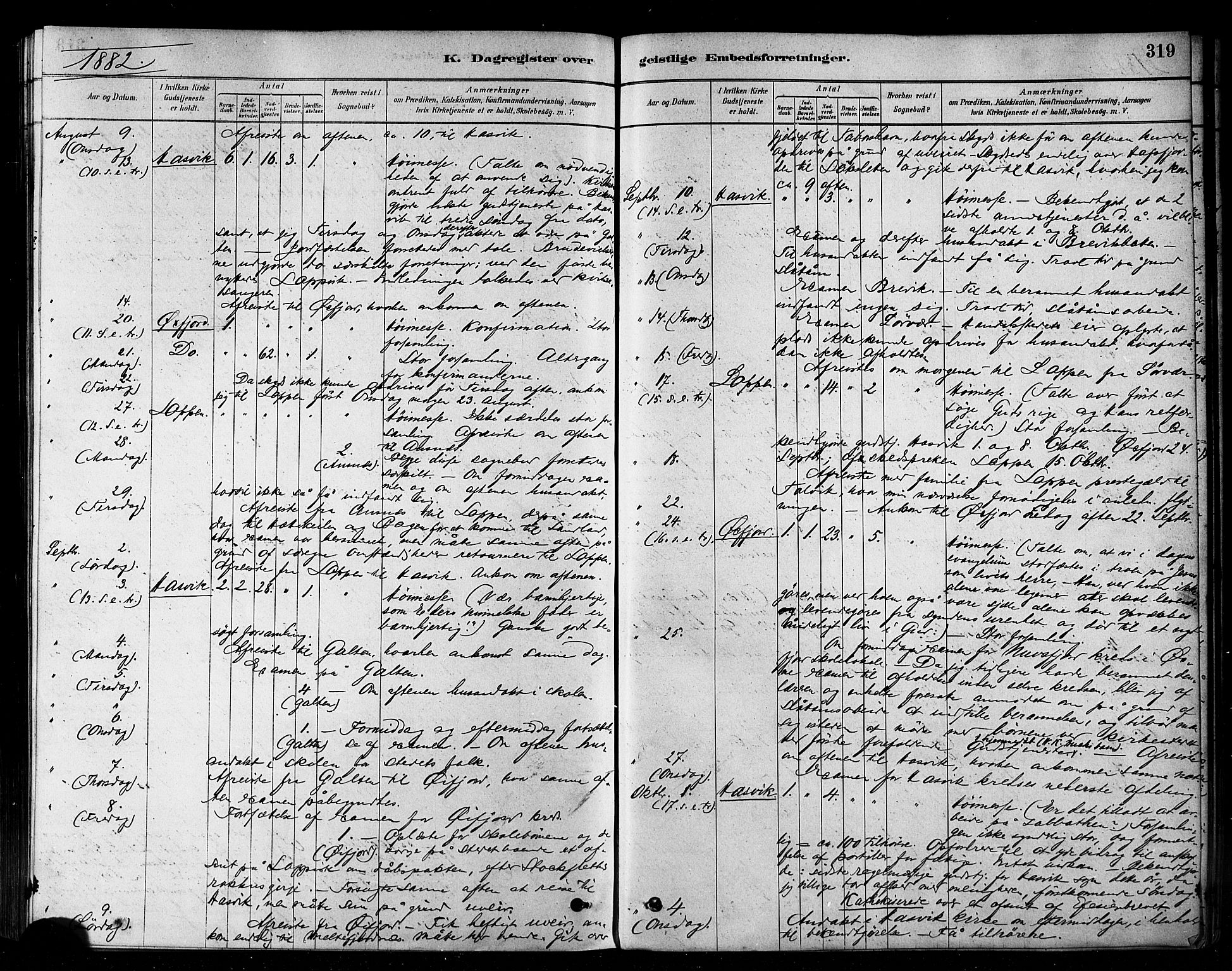 Loppa sokneprestkontor, SATØ/S-1339/H/Ha/L0006kirke: Parish register (official) no. 6, 1879-1895, p. 319