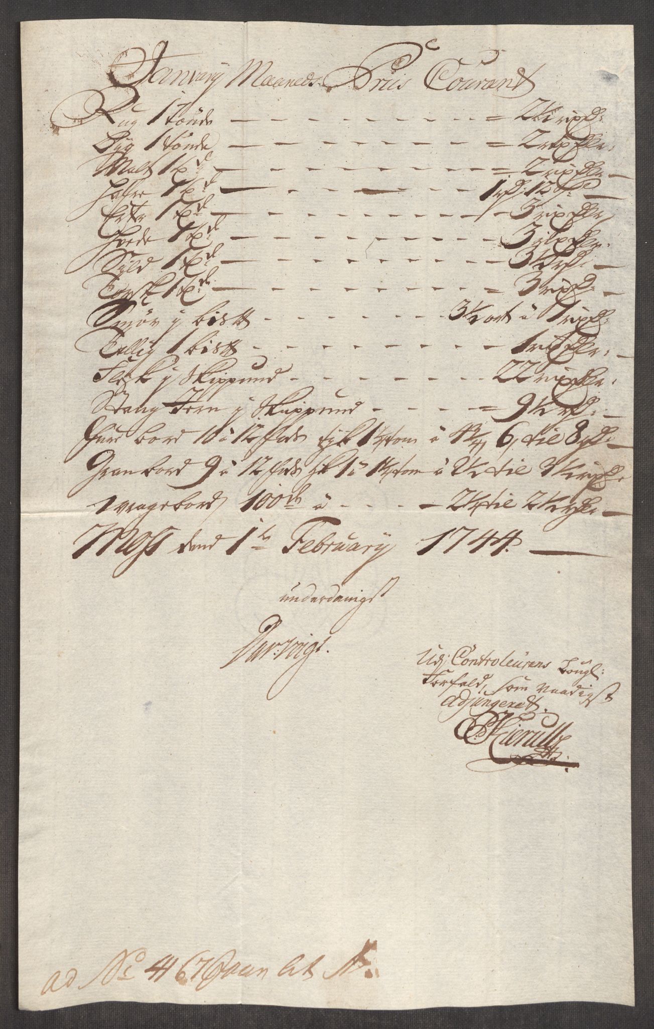 Rentekammeret inntil 1814, Realistisk ordnet avdeling, AV/RA-EA-4070/Oe/L0002: [Ø1]: Priskuranter, 1740-1744, p. 843