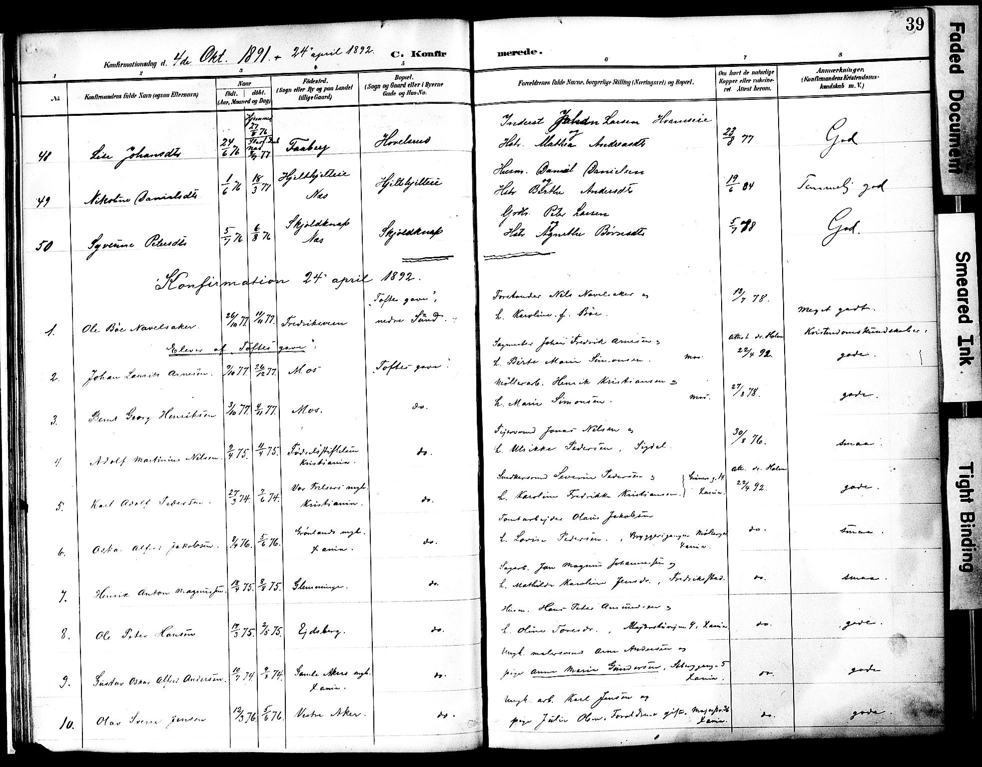 Nes prestekontor, Hedmark, AV/SAH-PREST-020/K/Ka/L0010: Parish register (official) no. 10, 1887-1905, p. 39