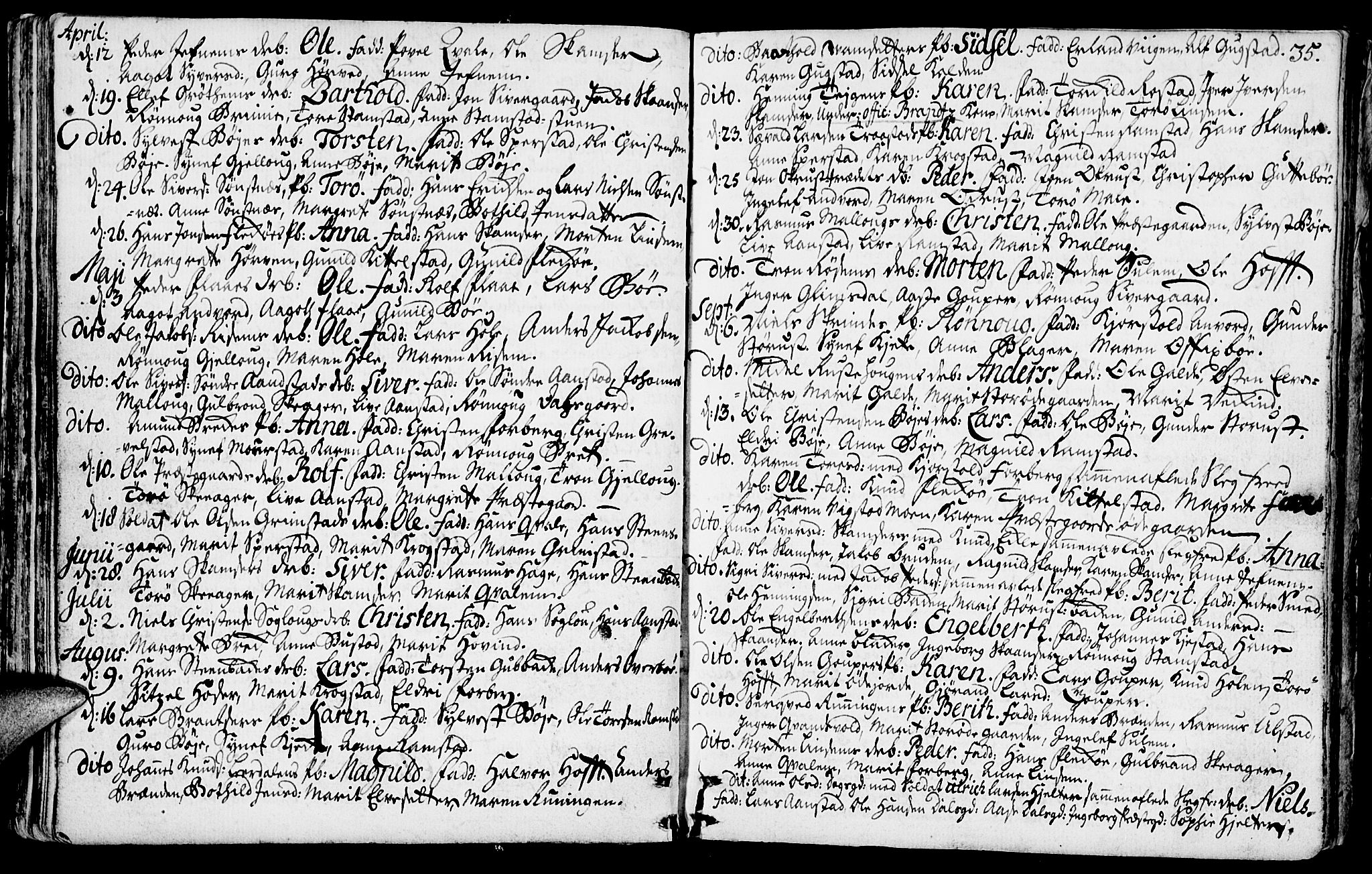 Lom prestekontor, SAH/PREST-070/K/L0001: Parish register (official) no. 1, 1733-1748, p. 35