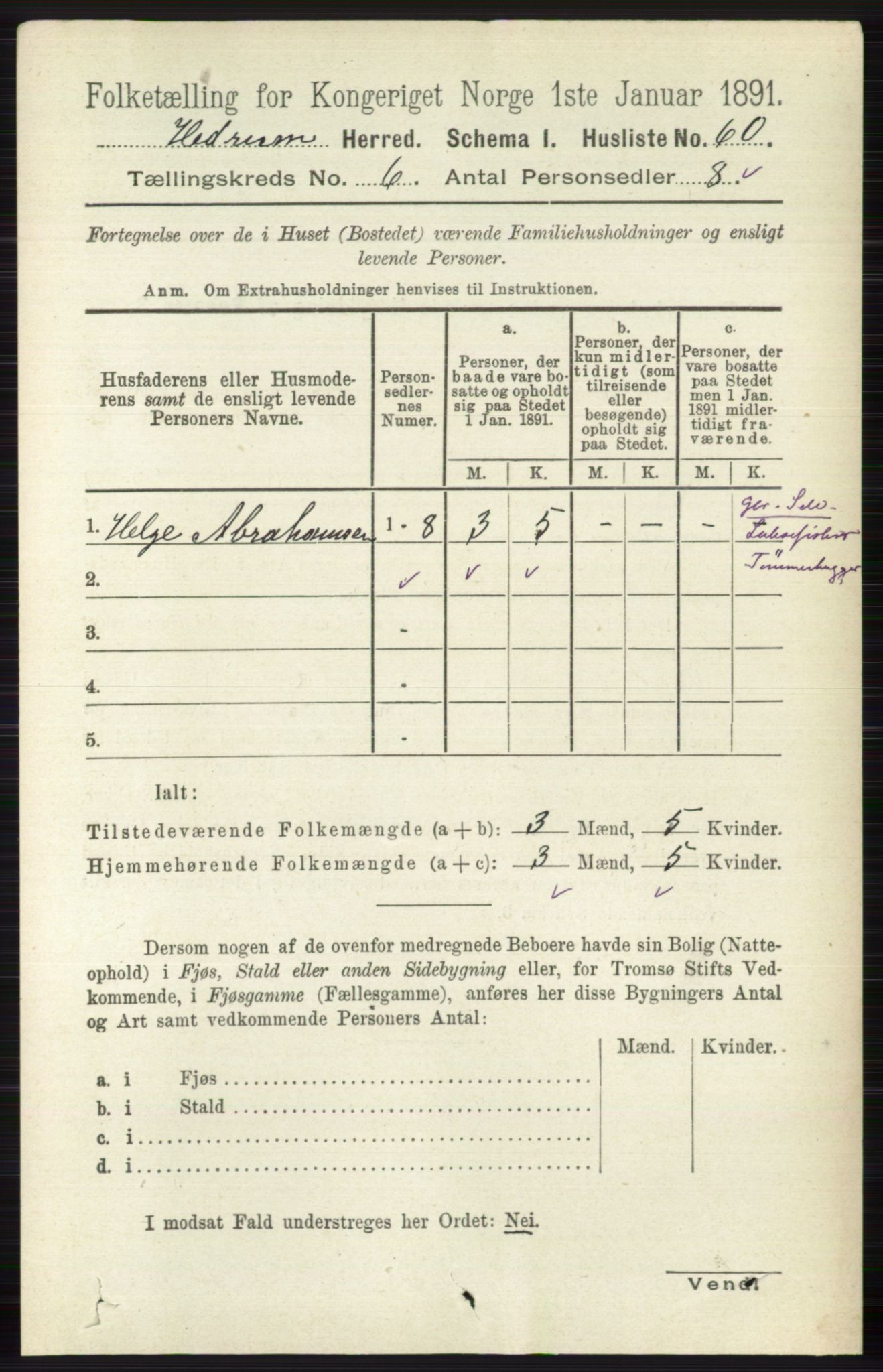 RA, 1891 census for 0727 Hedrum, 1891, p. 2536