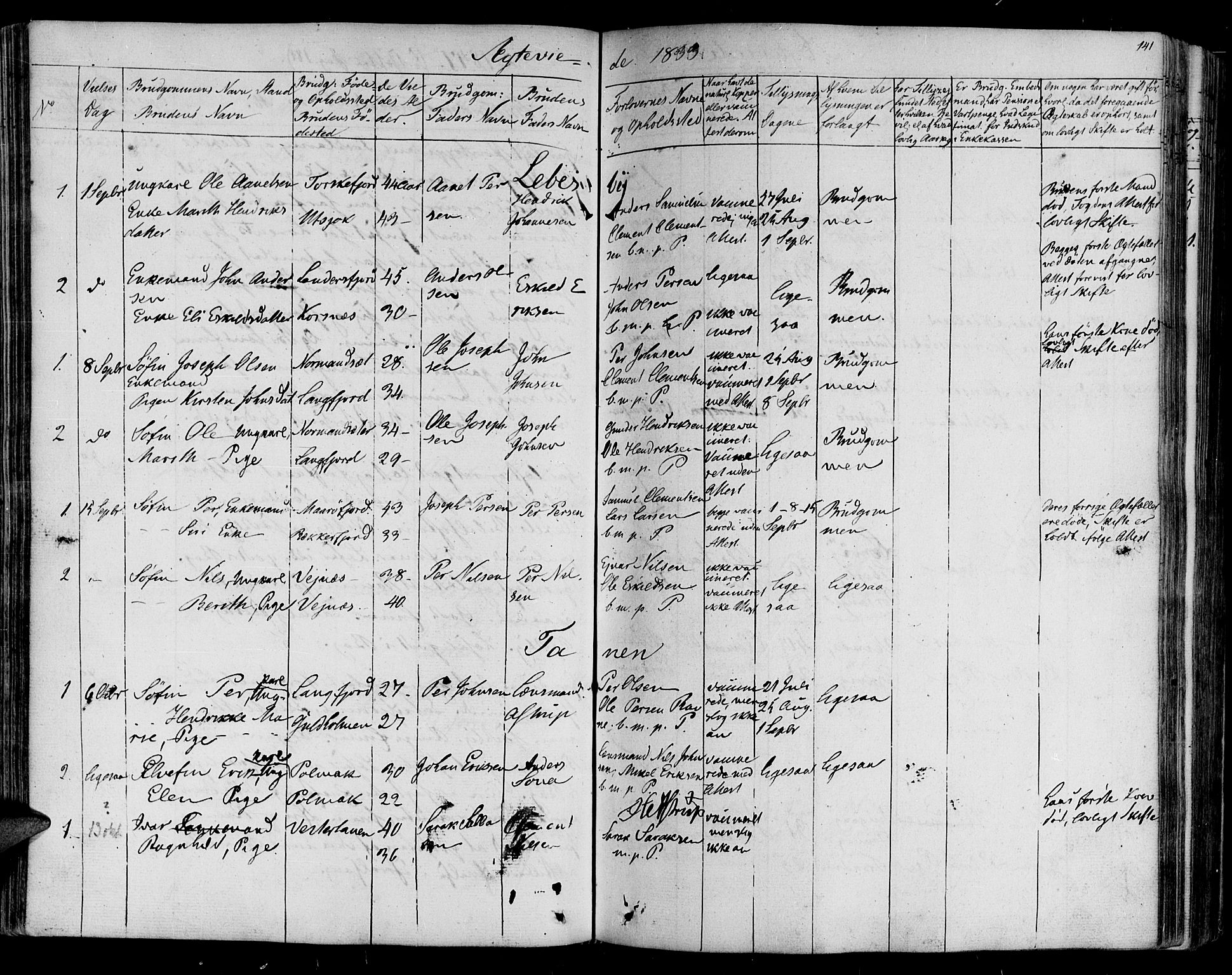 Lebesby sokneprestkontor, SATØ/S-1353/H/Ha/L0003kirke: Parish register (official) no. 3, 1833-1852, p. 141