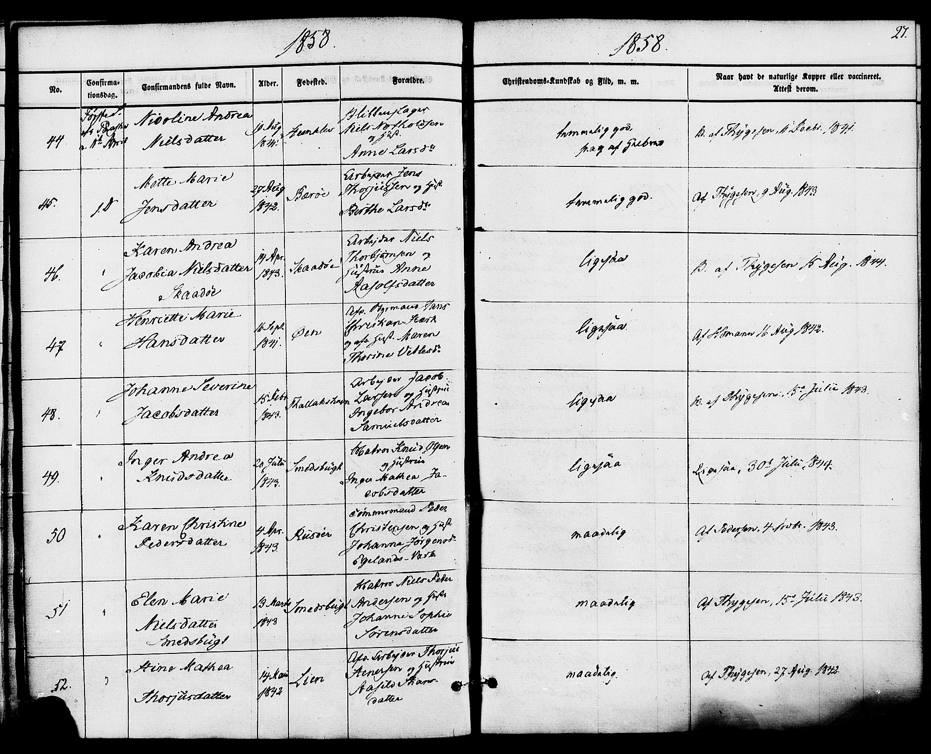 Kragerø kirkebøker, AV/SAKO-A-278/F/Fa/L0008: Parish register (official) no. 8, 1856-1880, p. 27