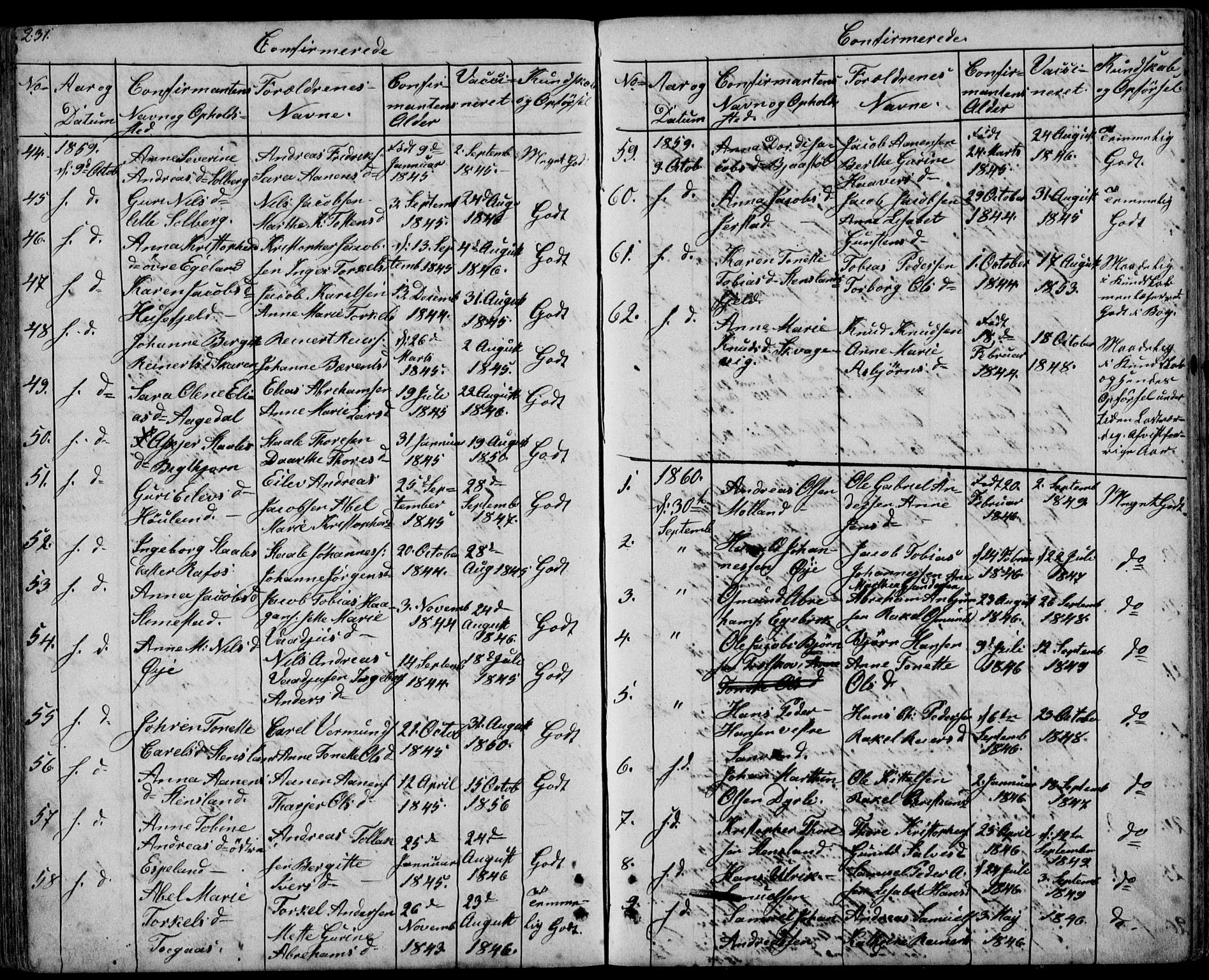Kvinesdal sokneprestkontor, SAK/1111-0026/F/Fb/Fbb/L0001: Parish register (copy) no. B 1, 1852-1872, p. 231
