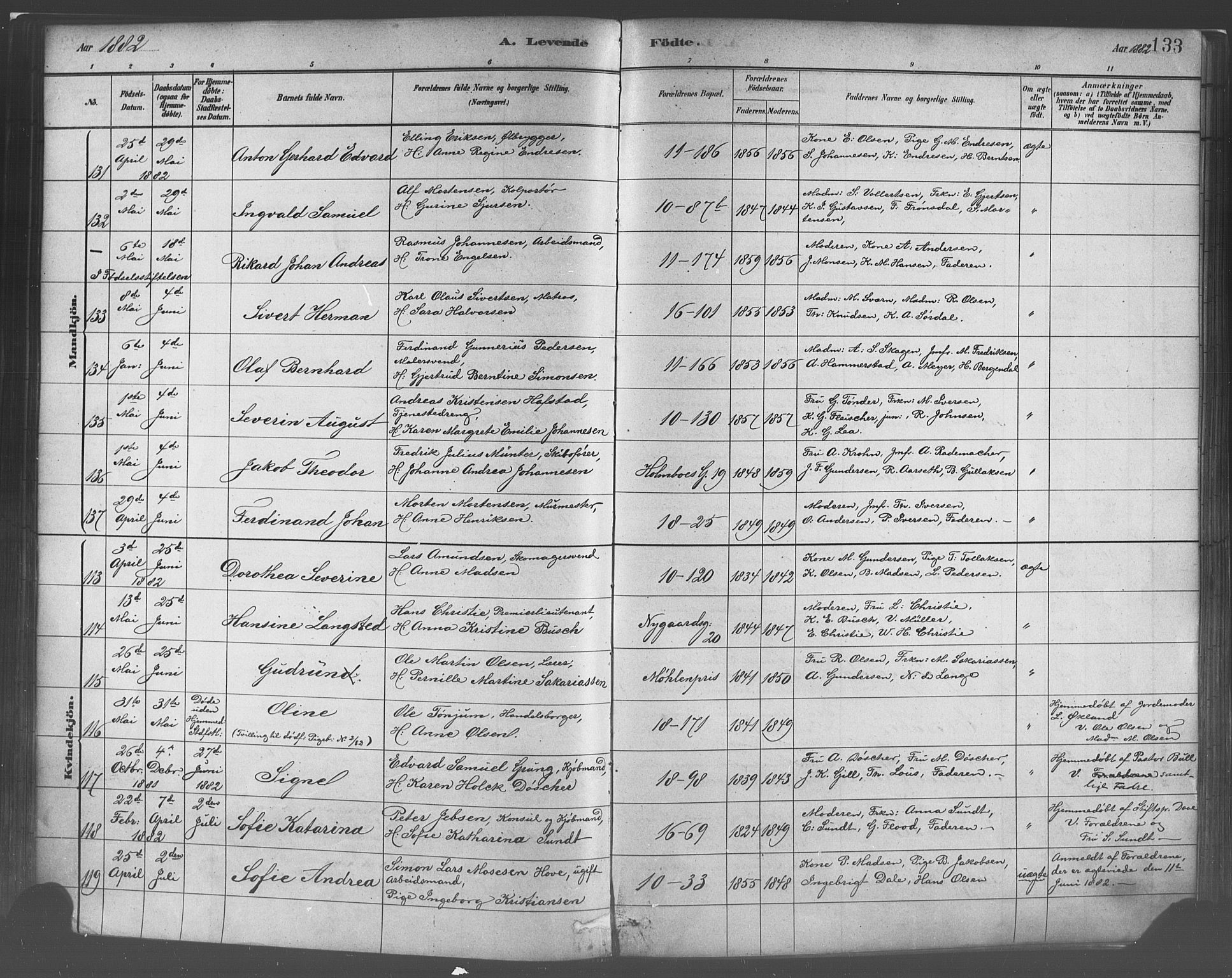 Domkirken sokneprestembete, SAB/A-74801/H/Haa/L0023: Parish register (official) no. B 6, 1879-1887, p. 133