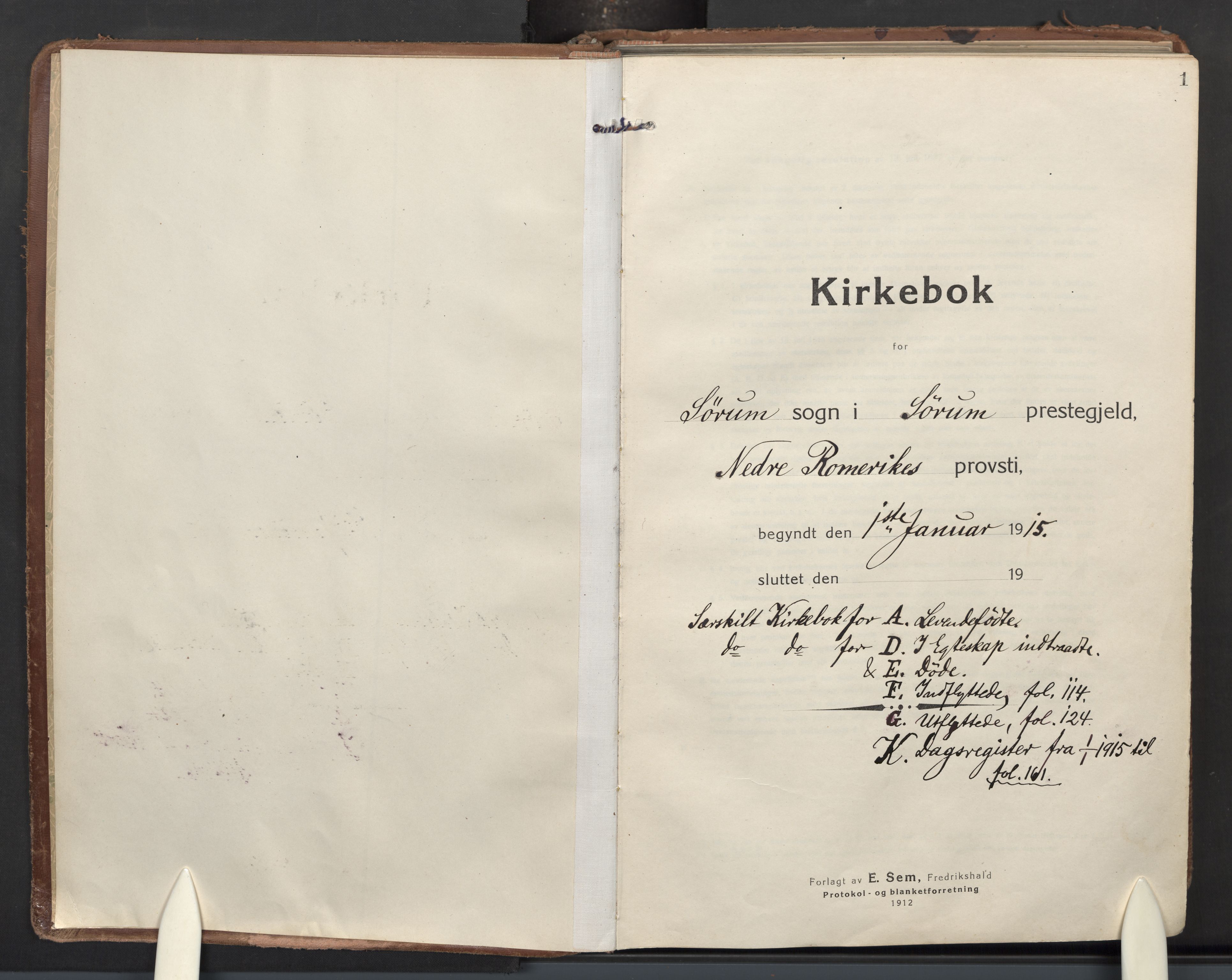 Sørum prestekontor Kirkebøker, AV/SAO-A-10303/F/Fa/L0011: Parish register (official) no. I 11, 1915-1931, p. 1