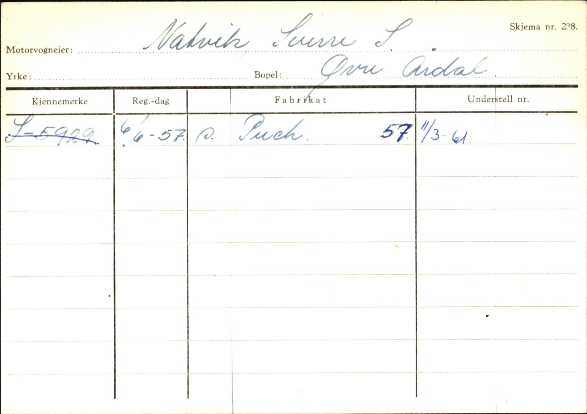 Statens vegvesen, Sogn og Fjordane vegkontor, AV/SAB-A-5301/4/F/L0145: Registerkort Vågsøy S-Å. Årdal I-P, 1945-1975, p. 1926