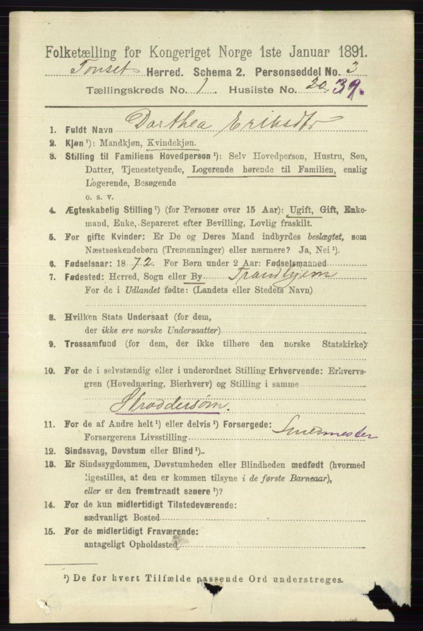 RA, 1891 census for 0437 Tynset, 1891, p. 292