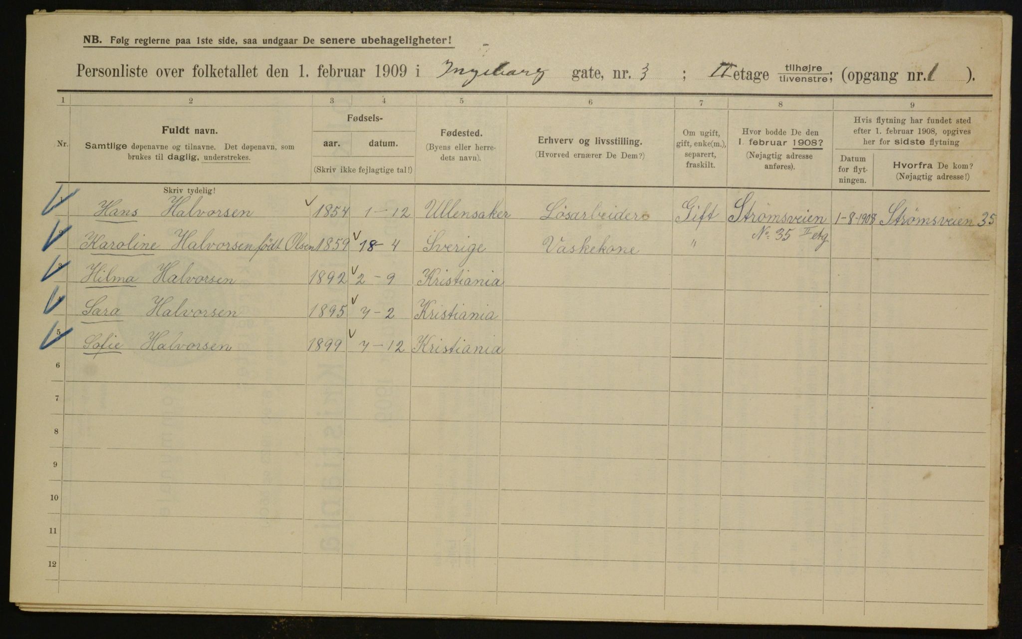 OBA, Municipal Census 1909 for Kristiania, 1909, p. 39965