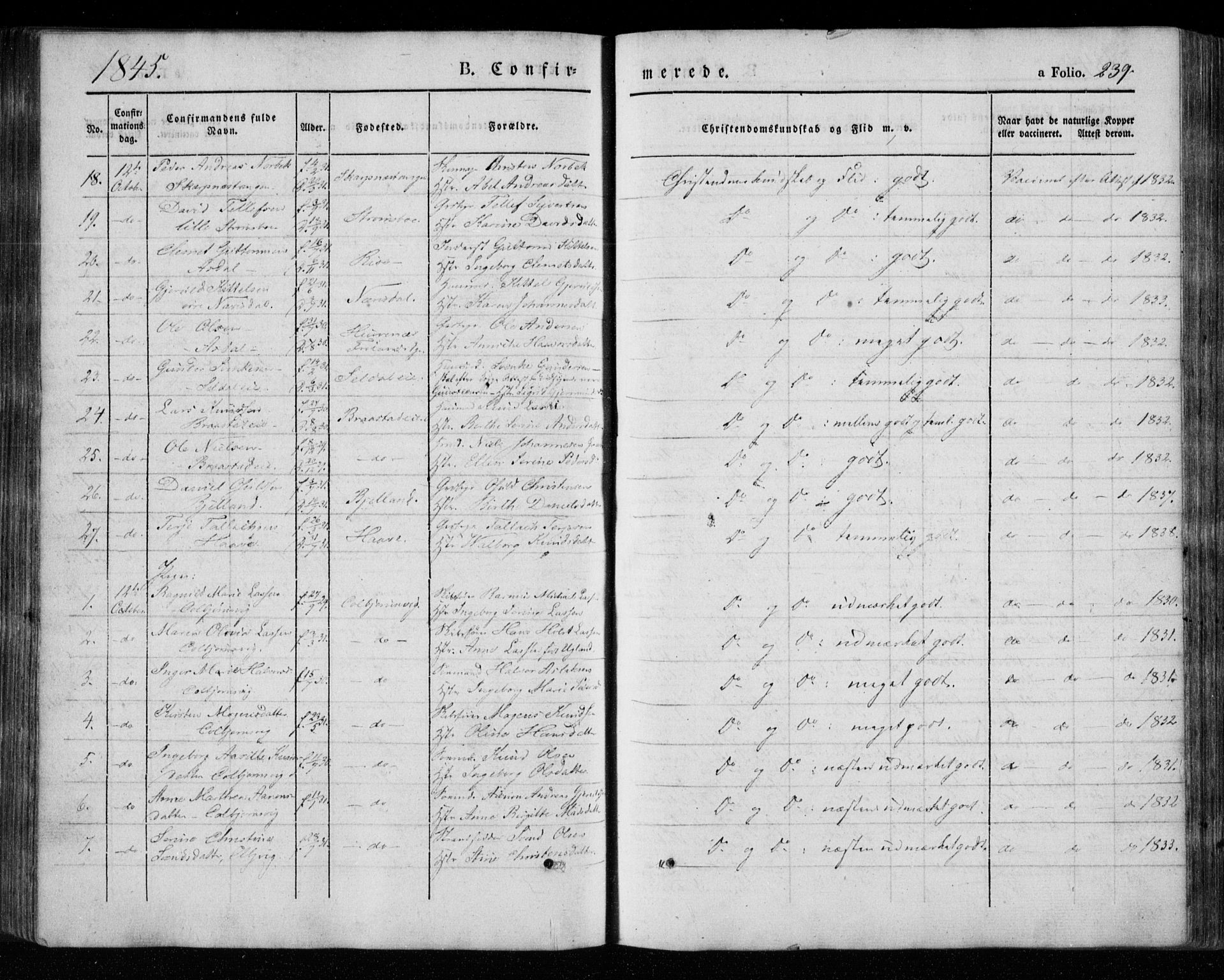 Øyestad sokneprestkontor, AV/SAK-1111-0049/F/Fa/L0014: Parish register (official) no. A 14, 1843-1856, p. 239