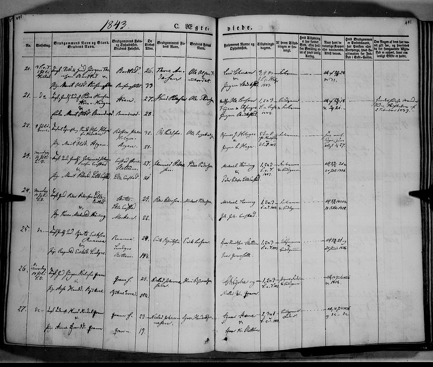 Lesja prestekontor, AV/SAH-PREST-068/H/Ha/Haa/L0006: Parish register (official) no. 6A, 1843-1854, p. 490-491