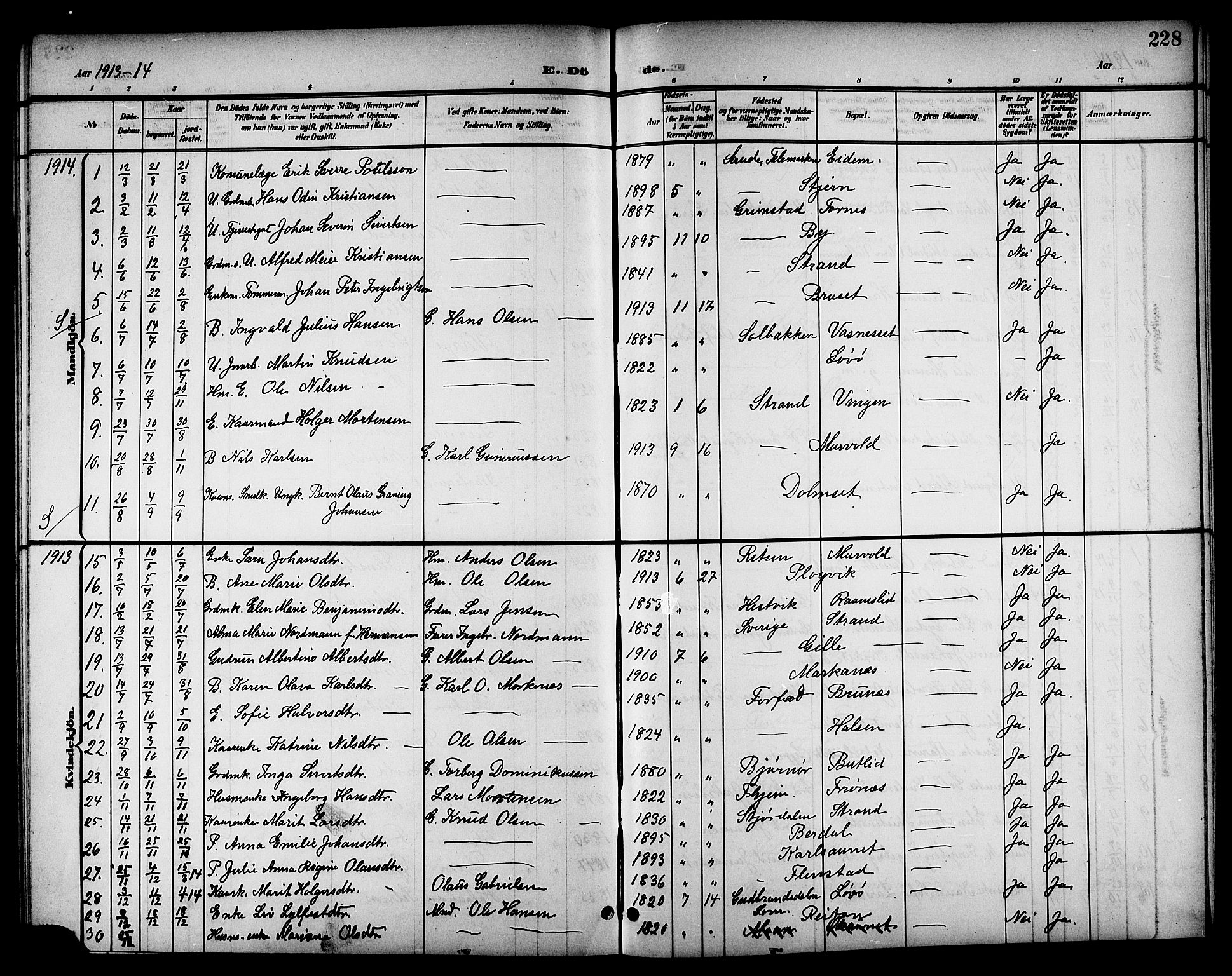 Ministerialprotokoller, klokkerbøker og fødselsregistre - Sør-Trøndelag, SAT/A-1456/655/L0688: Parish register (copy) no. 655C04, 1899-1922, p. 228