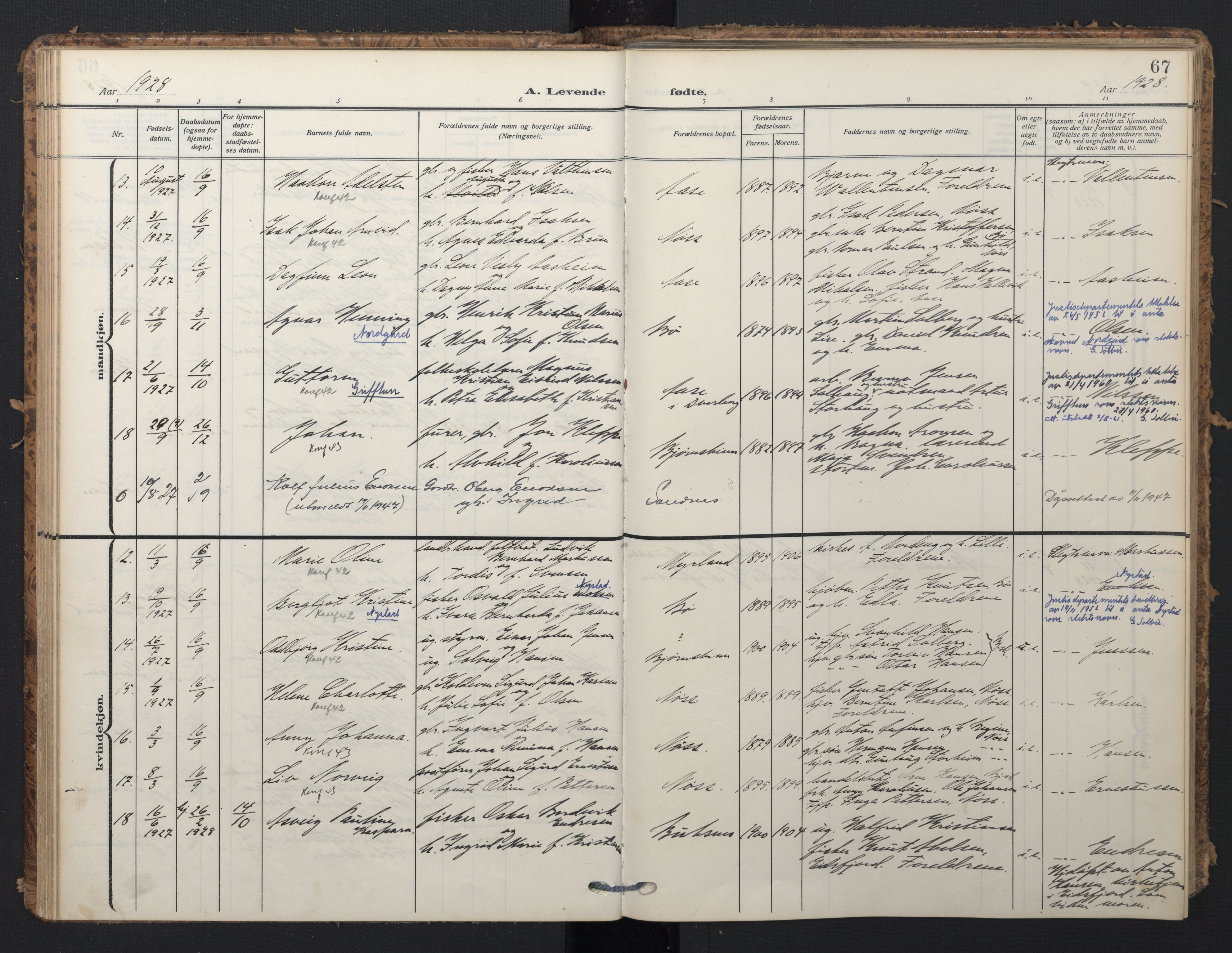 Ministerialprotokoller, klokkerbøker og fødselsregistre - Nordland, SAT/A-1459/898/L1423: Parish register (official) no. 898A03, 1909-1928, p. 67