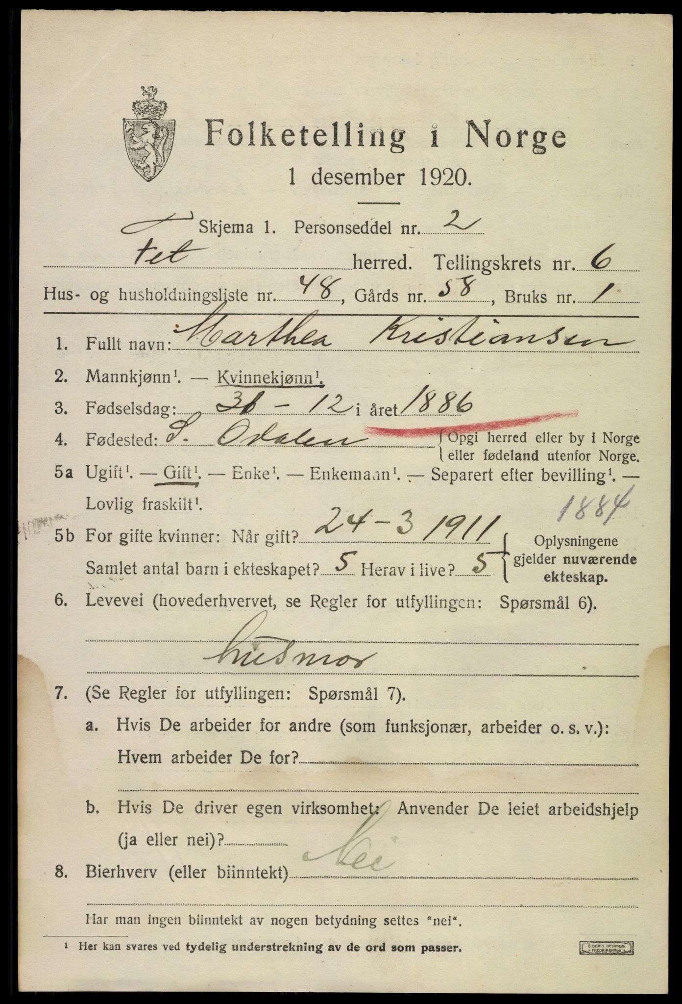 SAO, 1920 census for Fet, 1920, p. 7542