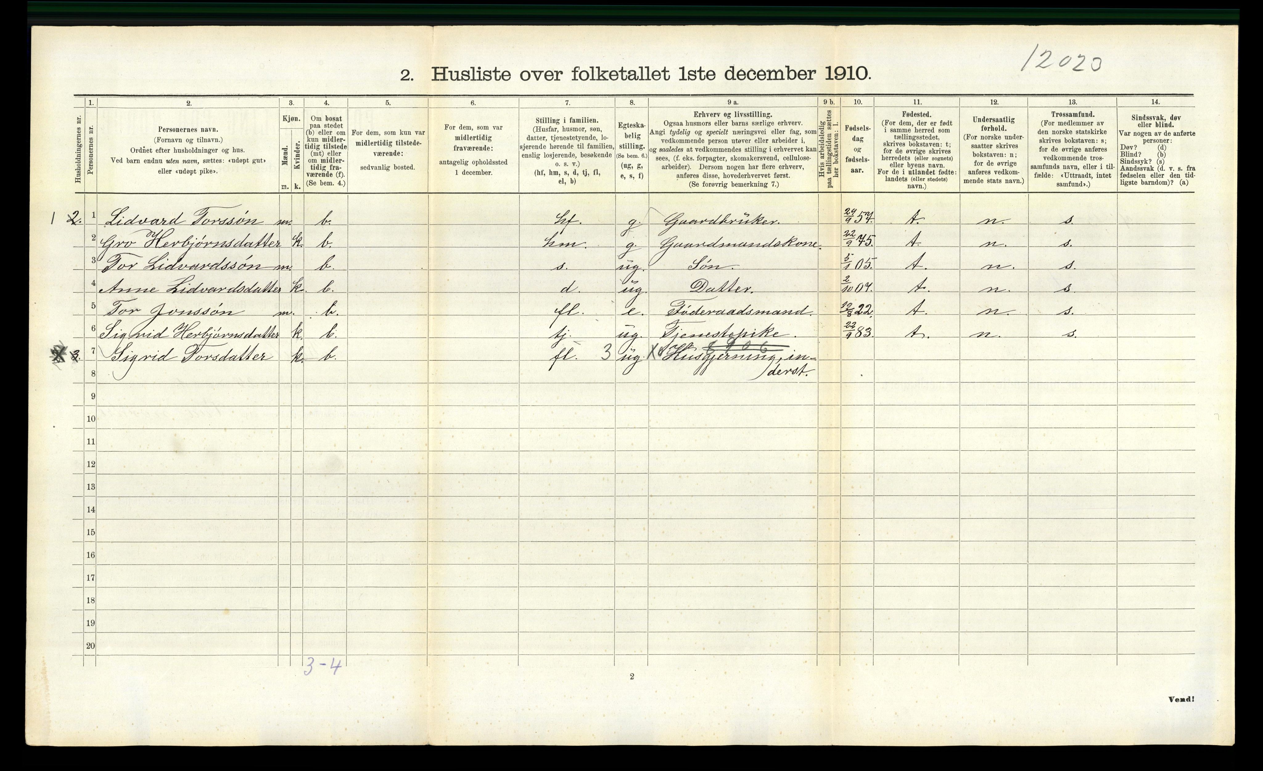 RA, 1910 census for Rauland, 1910, p. 118
