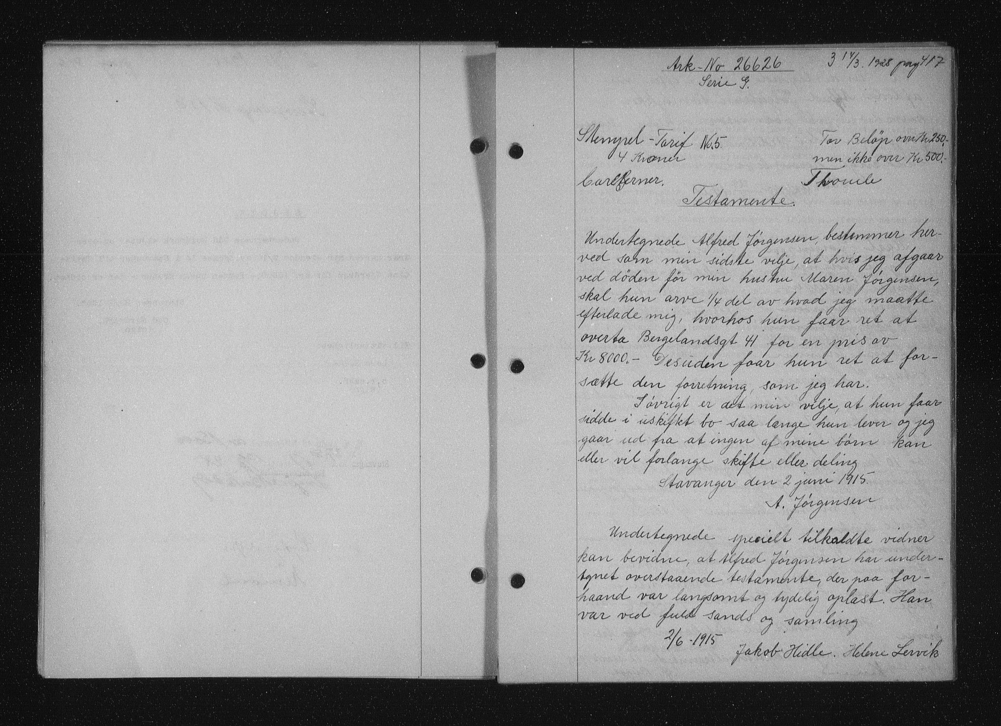 Stavanger byfogd, AV/SAST-A-101408/001/4/41/410/410BB/L0053: Mortgage book no. 41, 1927-1928, Deed date: 14.03.1928