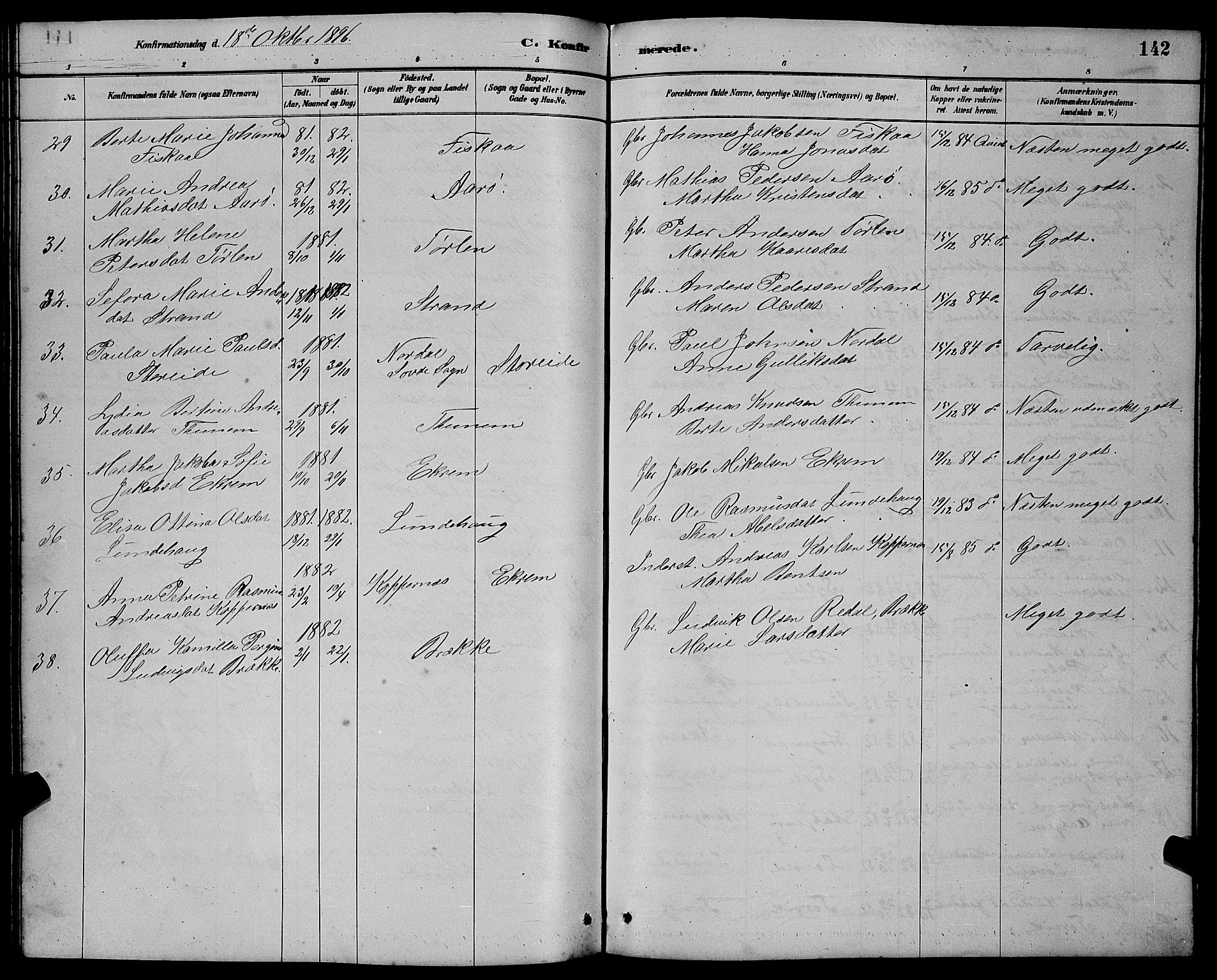 Ministerialprotokoller, klokkerbøker og fødselsregistre - Møre og Romsdal, AV/SAT-A-1454/501/L0017: Parish register (copy) no. 501C03, 1885-1901, p. 142