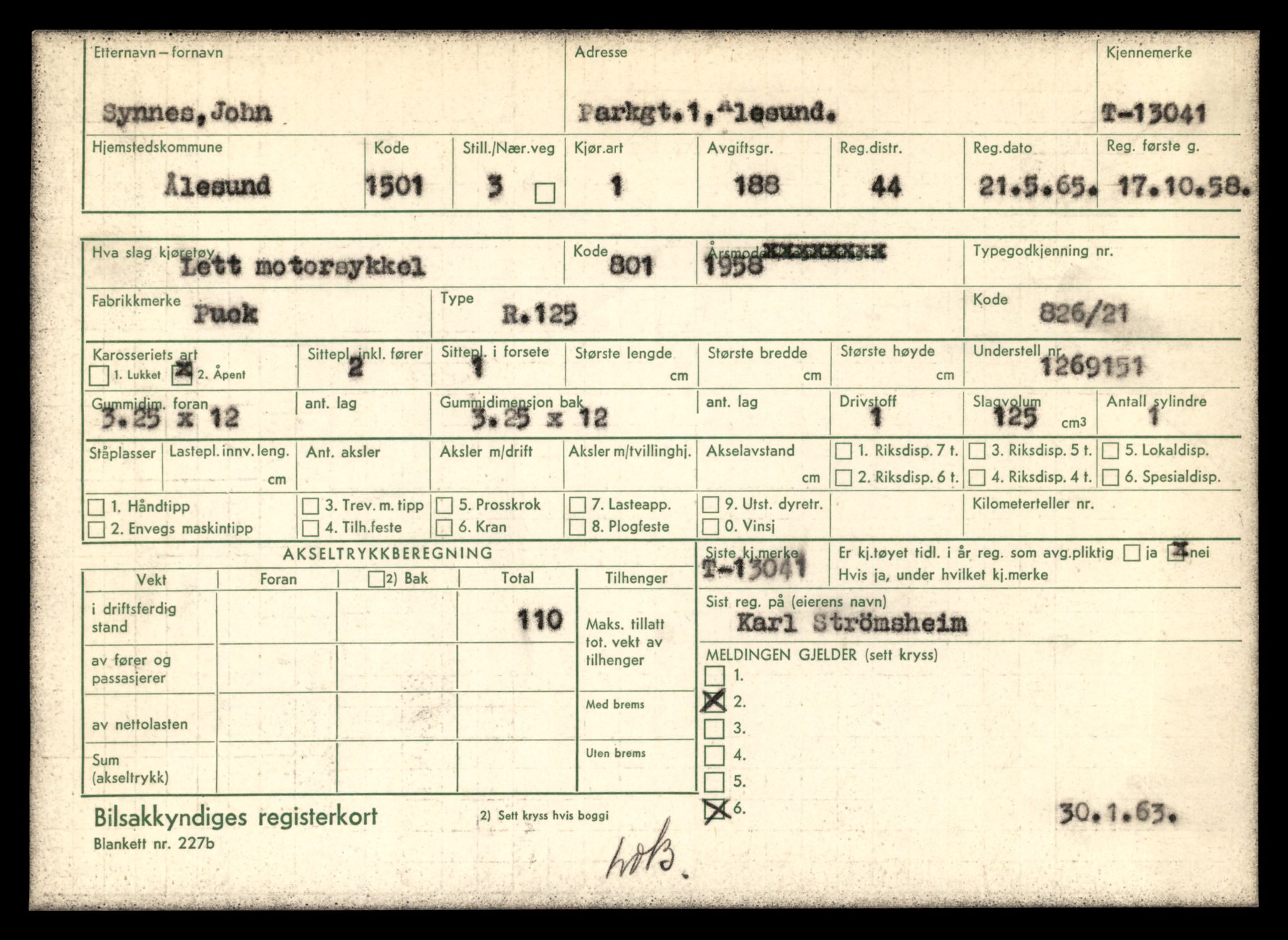 Møre og Romsdal vegkontor - Ålesund trafikkstasjon, AV/SAT-A-4099/F/Fe/L0037: Registreringskort for kjøretøy T 13031 - T 13179, 1927-1998, p. 263