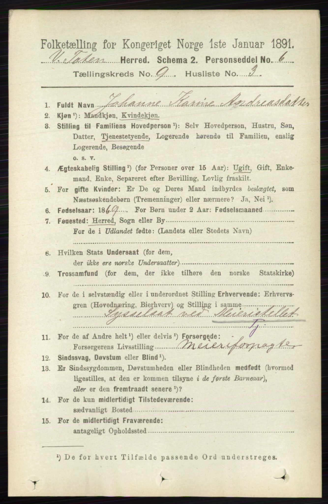 RA, 1891 census for 0529 Vestre Toten, 1891, p. 5573