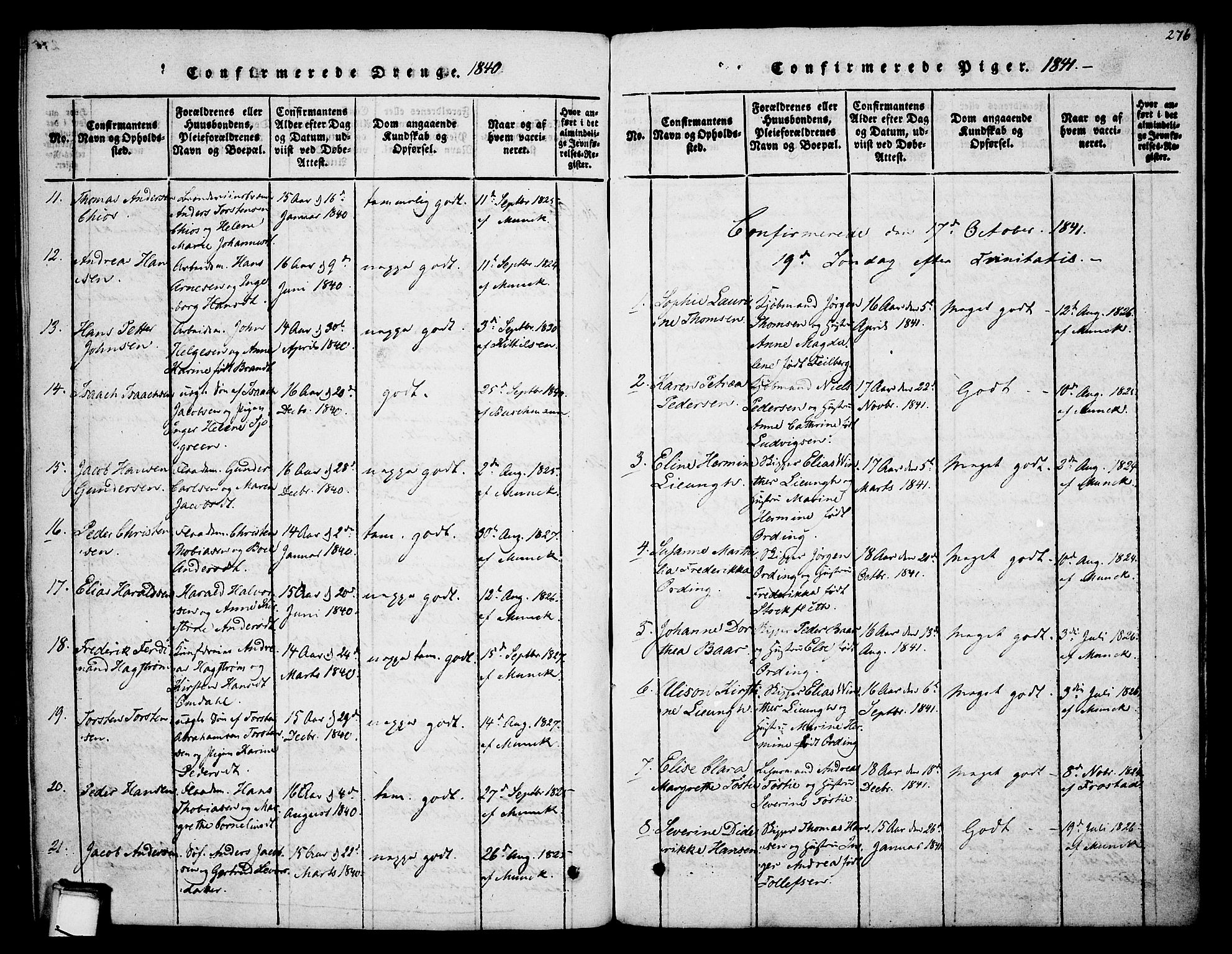 Skien kirkebøker, SAKO/A-302/F/Fa/L0005: Parish register (official) no. 5, 1814-1843, p. 276