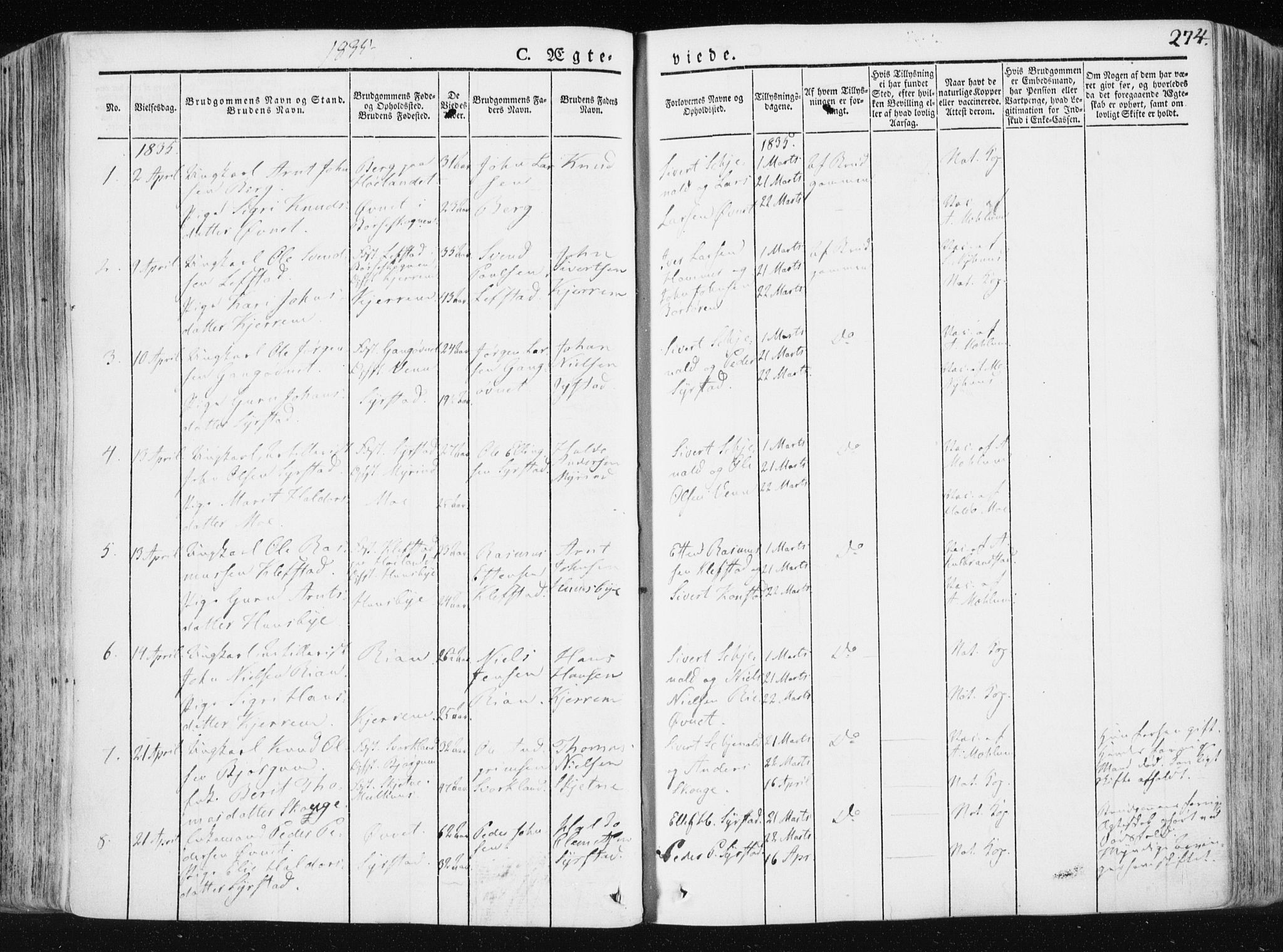 Ministerialprotokoller, klokkerbøker og fødselsregistre - Sør-Trøndelag, SAT/A-1456/665/L0771: Parish register (official) no. 665A06, 1830-1856, p. 274