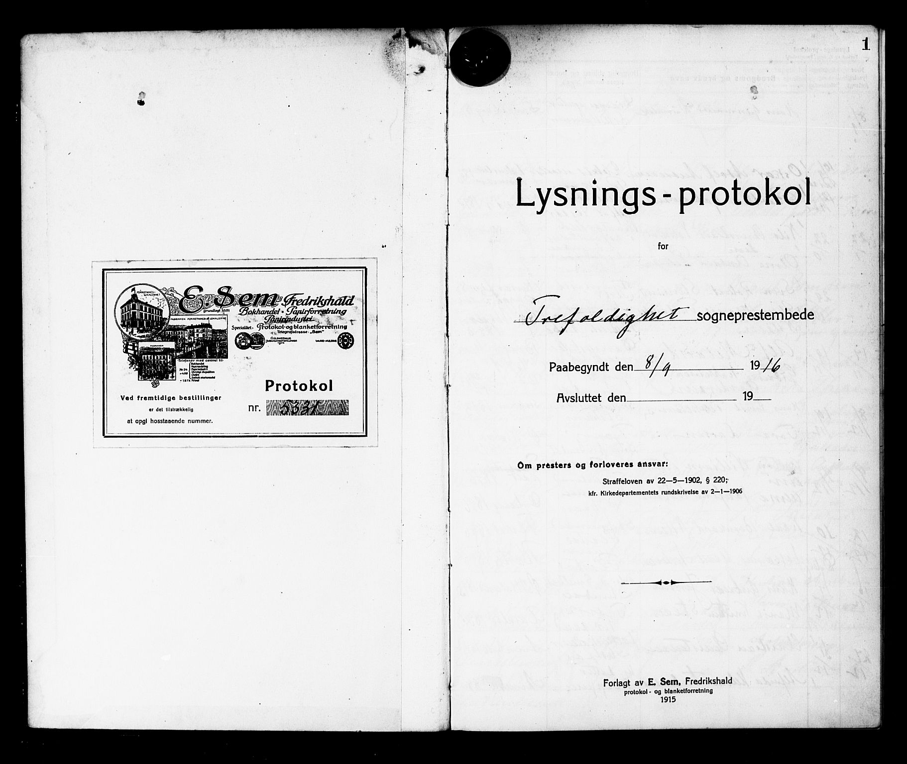 Arendal sokneprestkontor, Trefoldighet, SAK/1111-0040/F/Fe/L0004: Banns register no. A VI 4, 1916-1918
