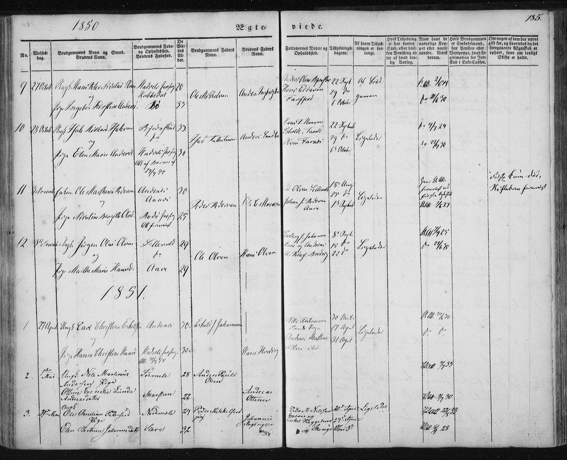 Ministerialprotokoller, klokkerbøker og fødselsregistre - Nordland, SAT/A-1459/897/L1396: Parish register (official) no. 897A04, 1842-1866, p. 185