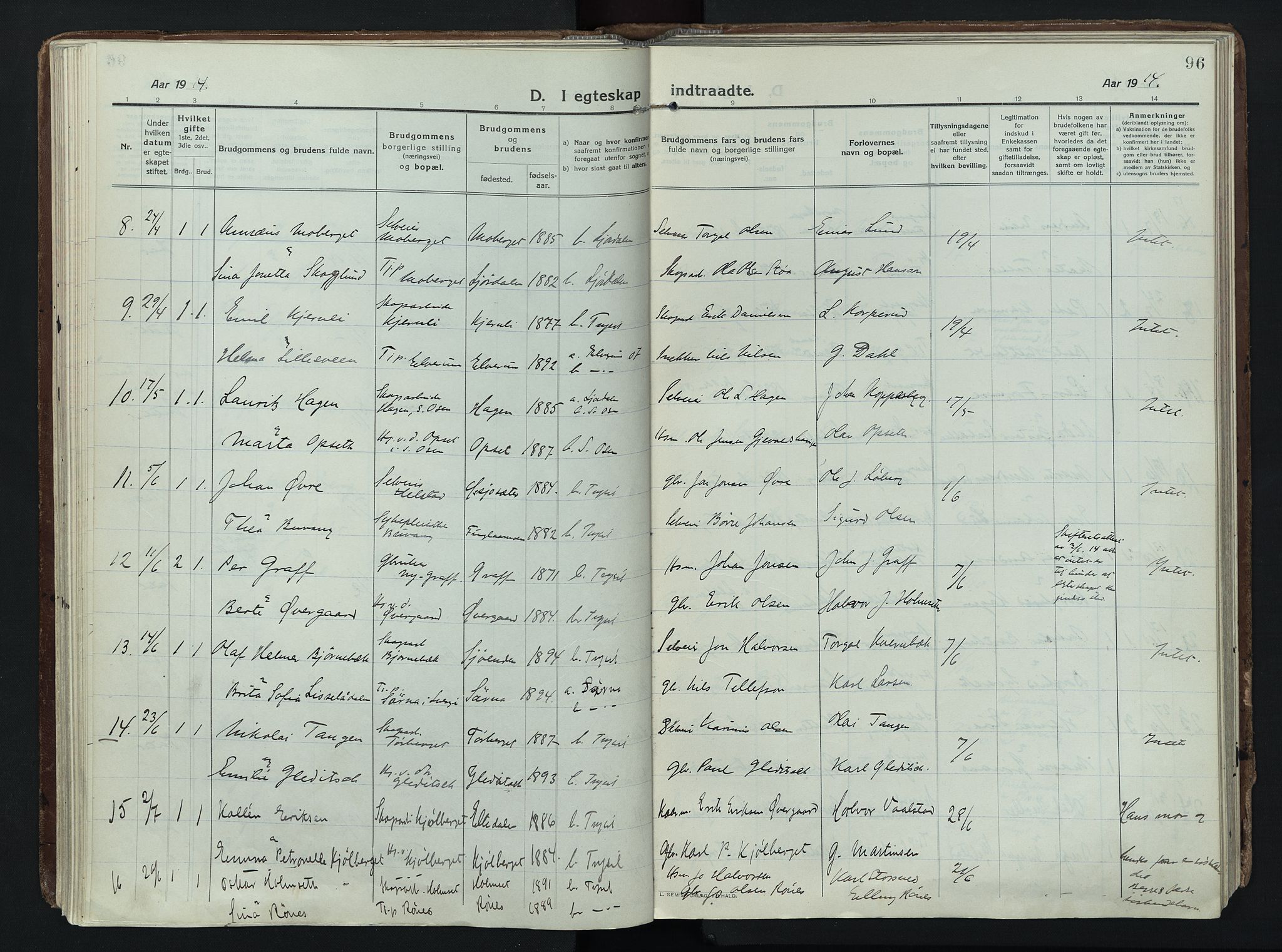 Trysil prestekontor, SAH/PREST-046/H/Ha/Haa/L0014: Parish register (official) no. 14, 1912-1923, p. 96