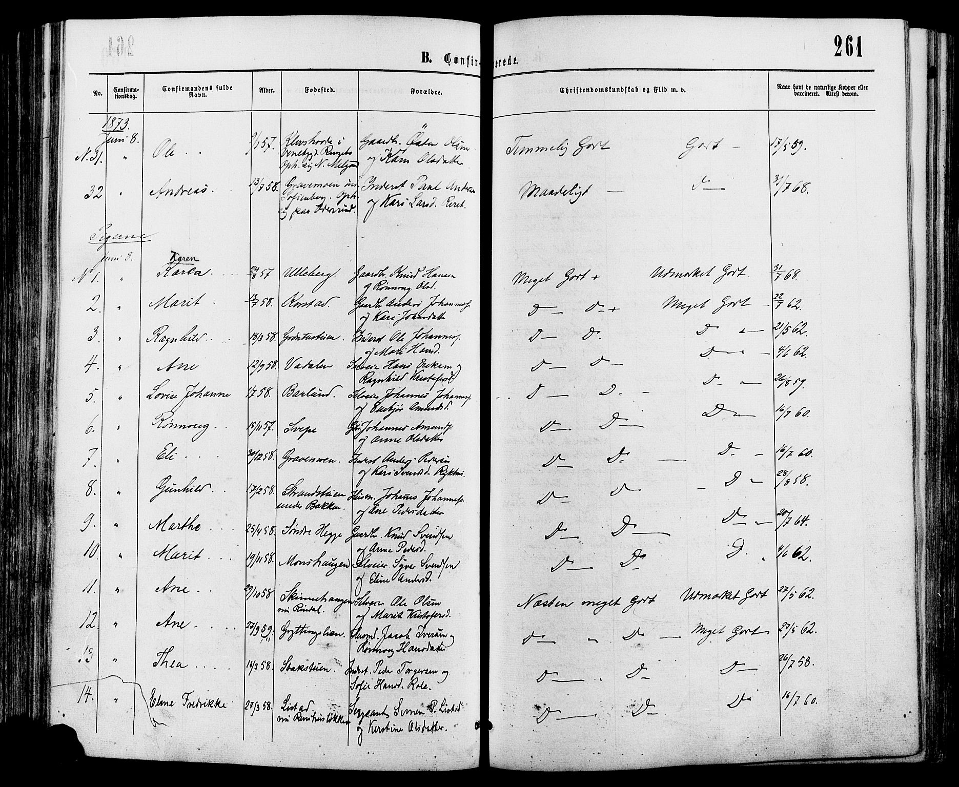 Sør-Fron prestekontor, AV/SAH-PREST-010/H/Ha/Haa/L0002: Parish register (official) no. 2, 1864-1880, p. 261